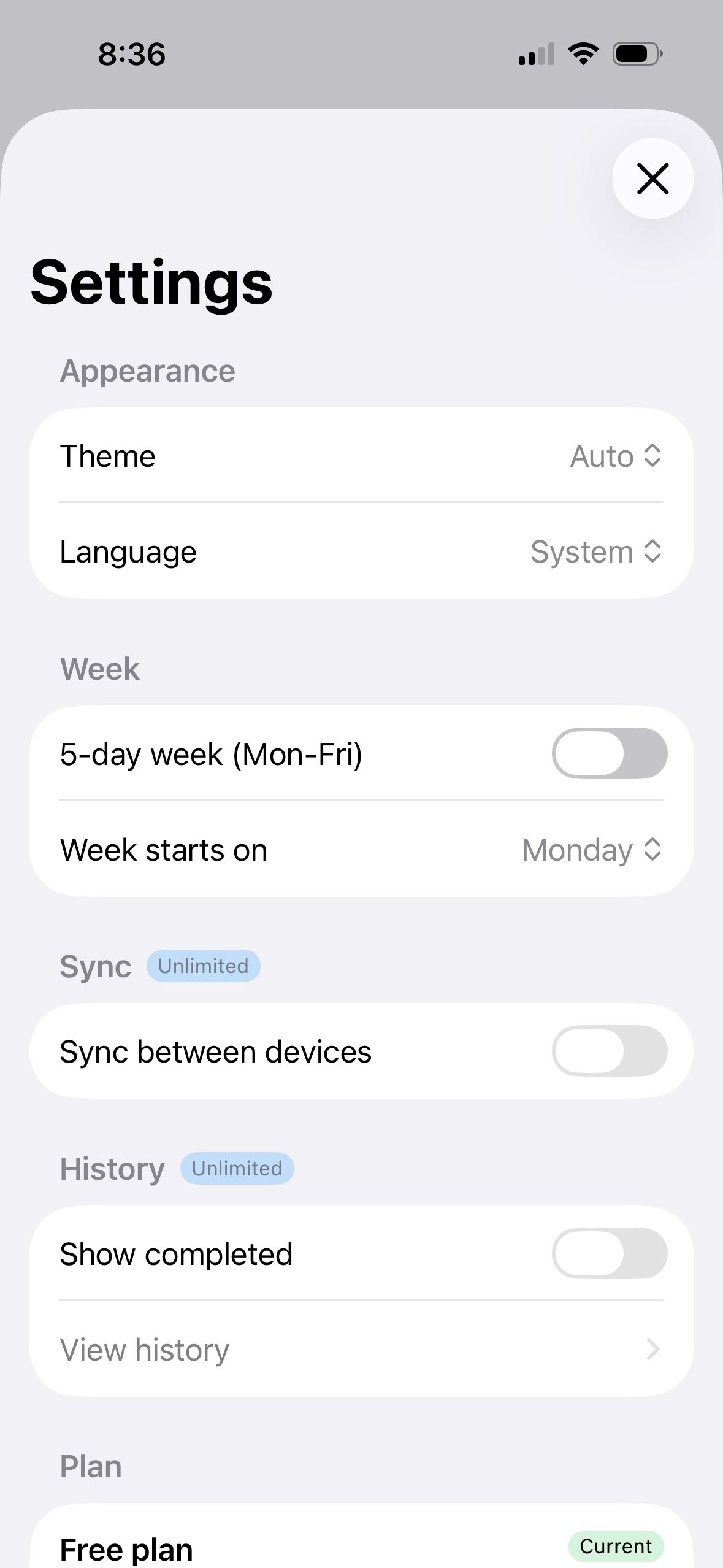 settings (DayDrift)