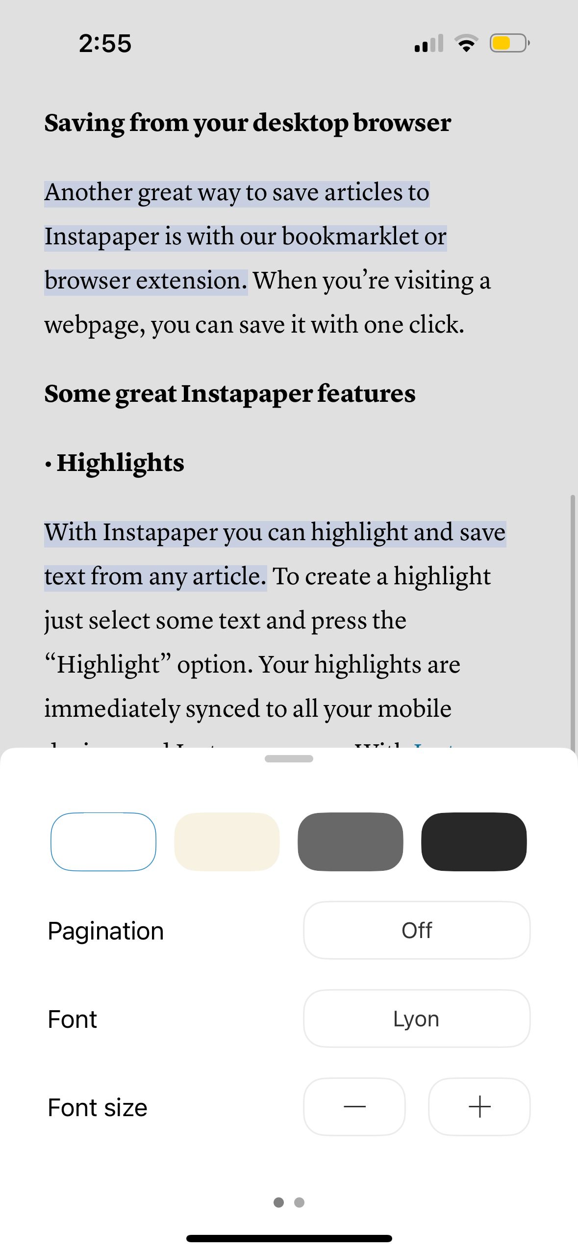 settings (Instapaper)