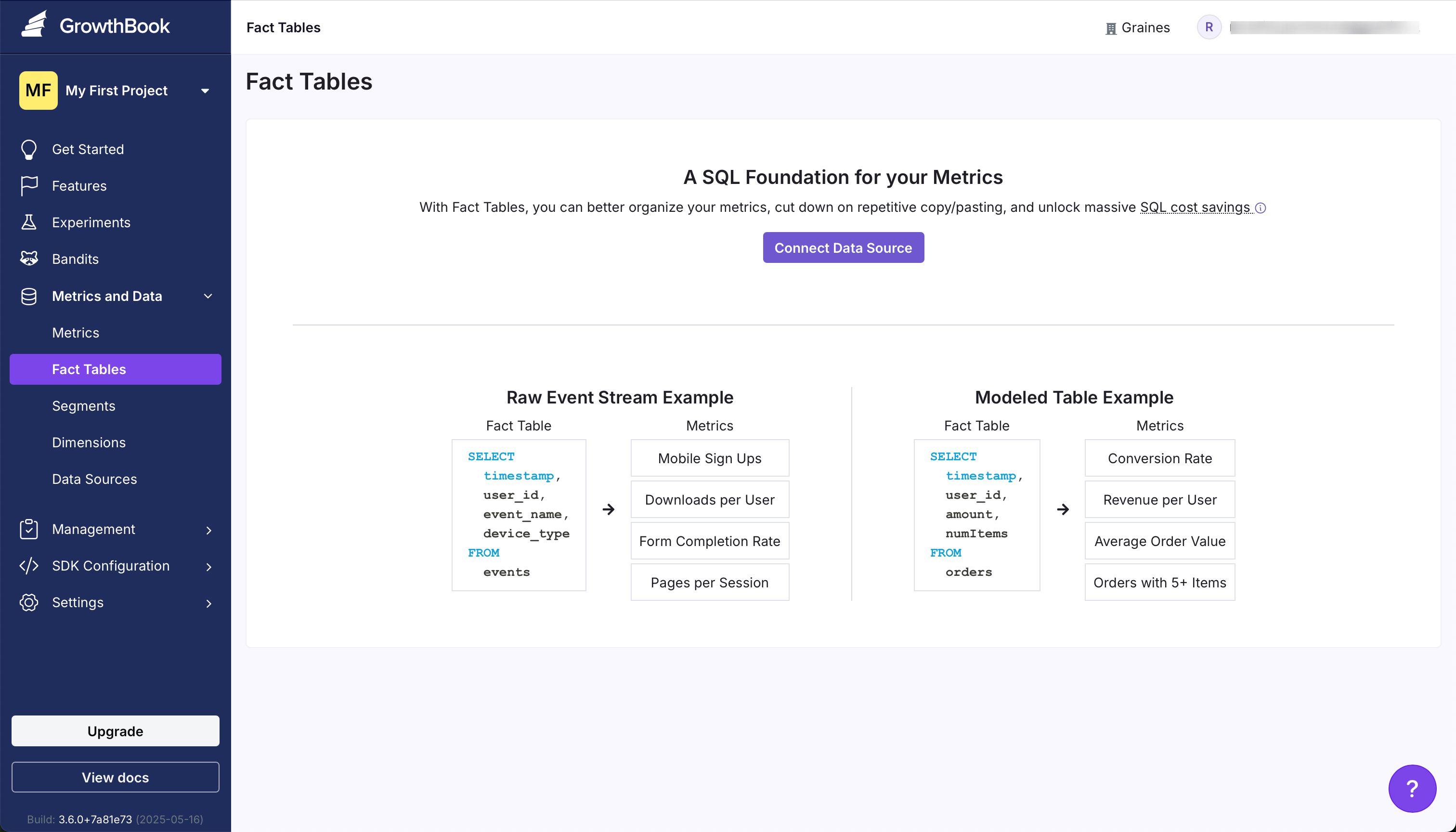 Data Table (Growthbook)