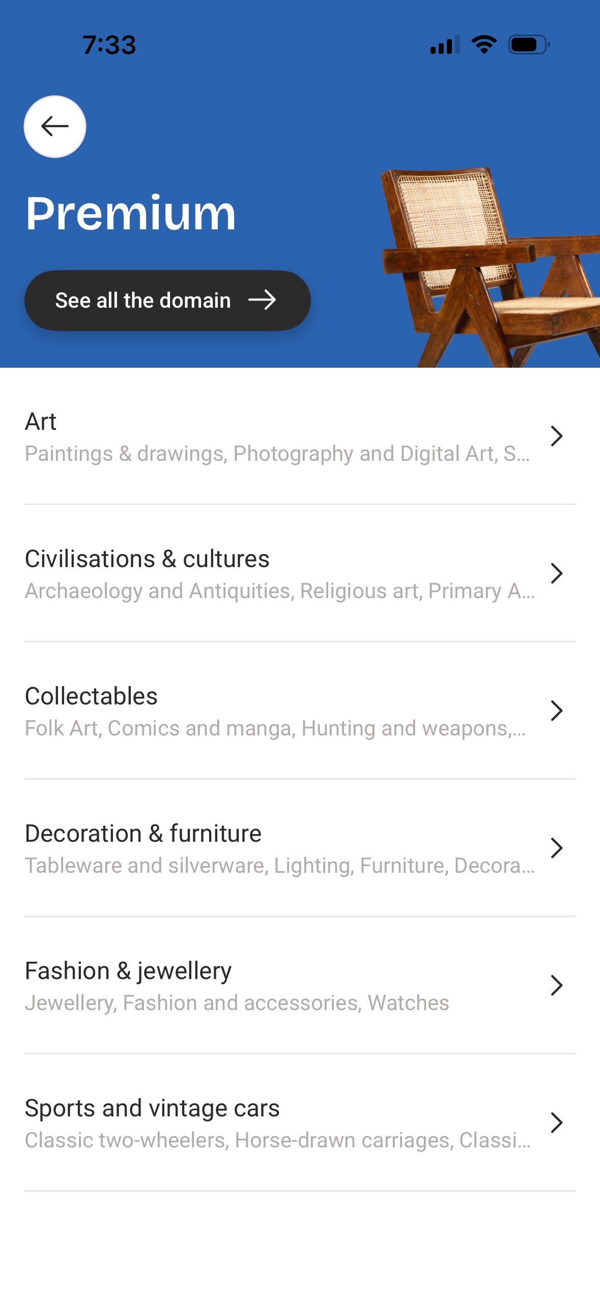 category list (Interencheres)