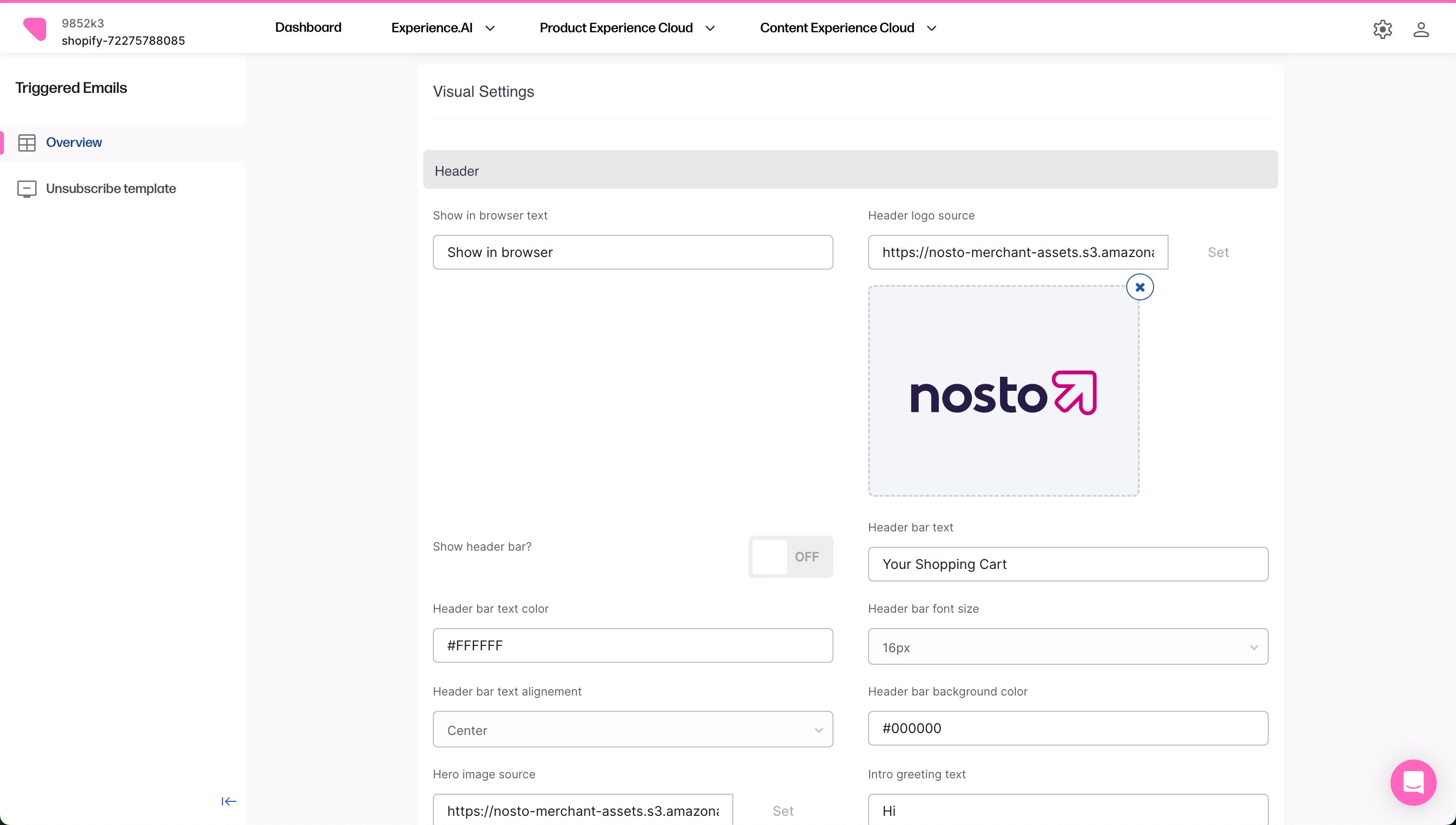 Settings / Configuration (Nosto)