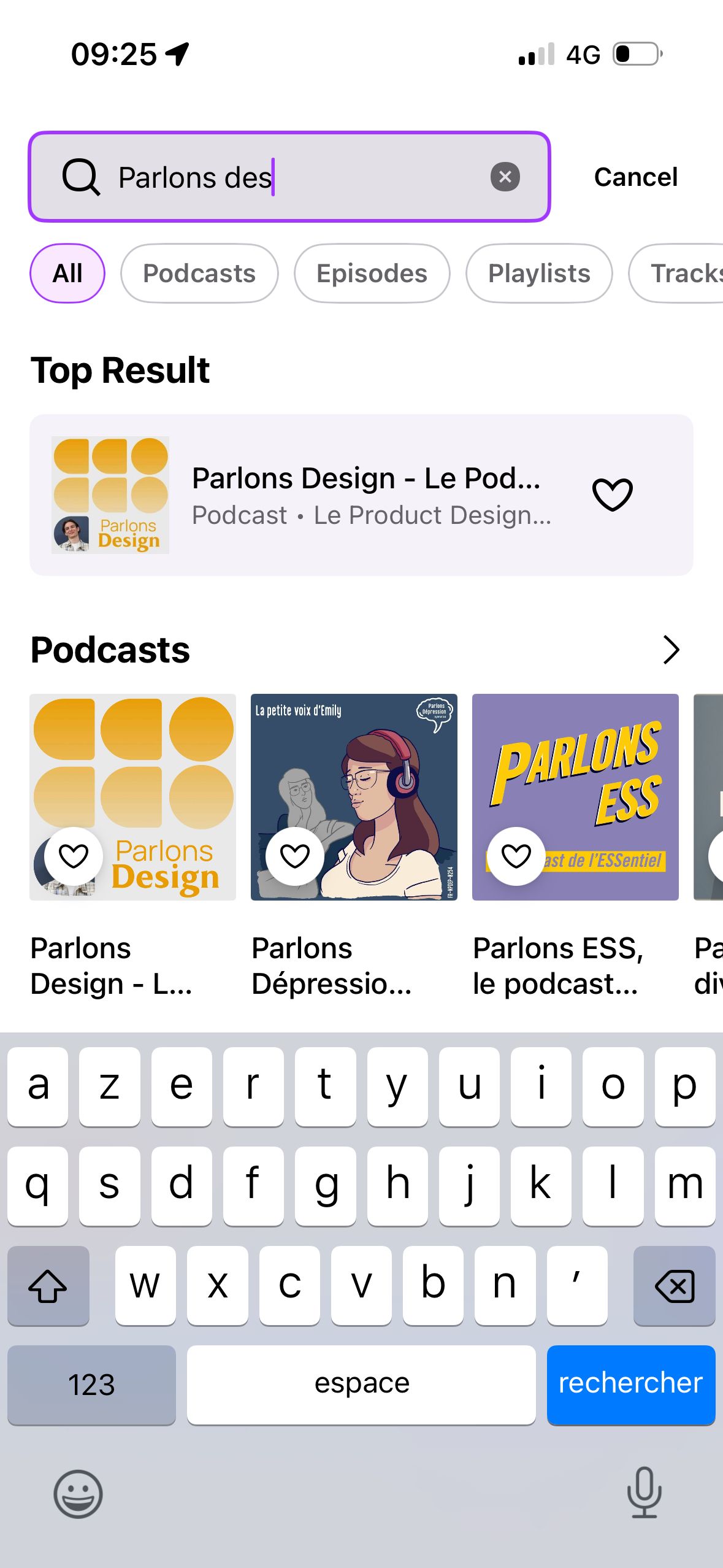 search results (Deezer)