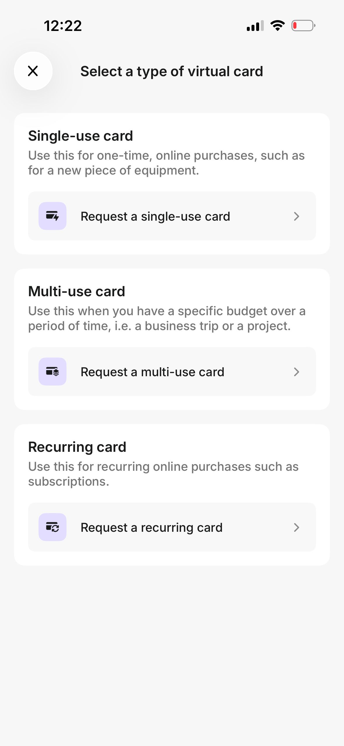 selection screen (Spendesk)