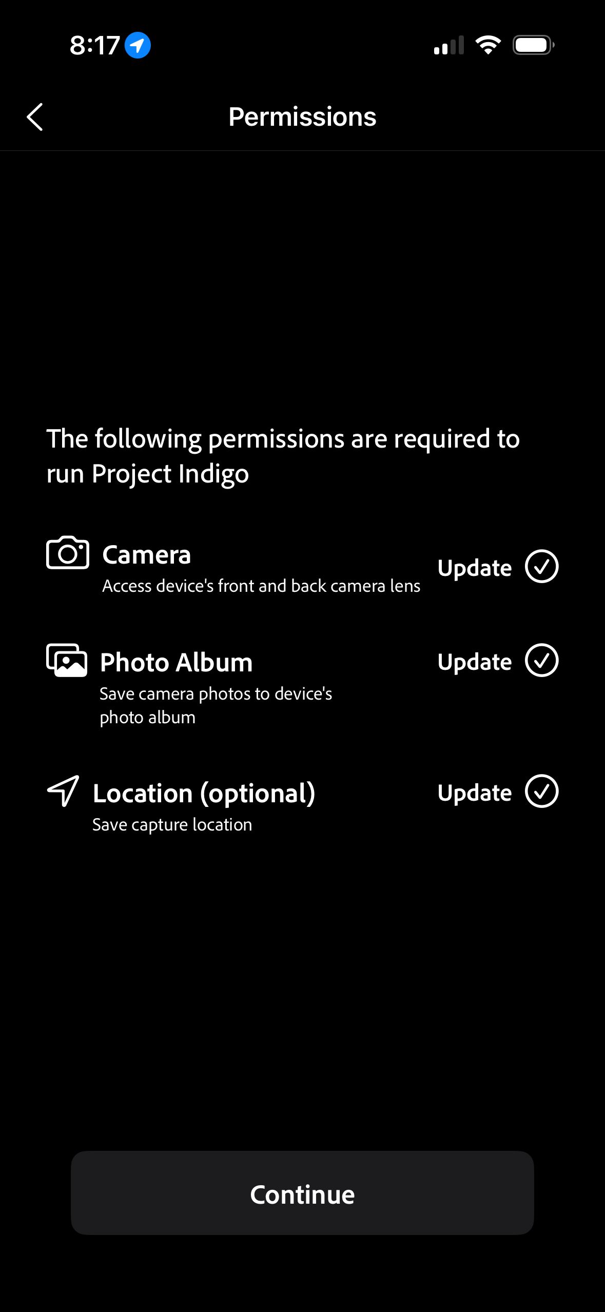 Permissions Screen (Project Indigo)