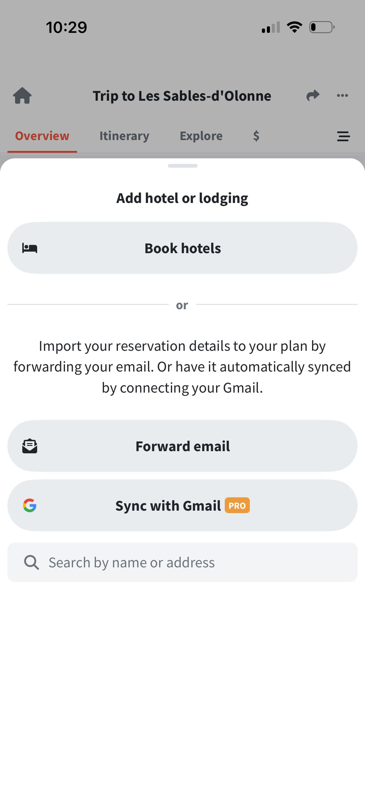 modal (Wanderlog)