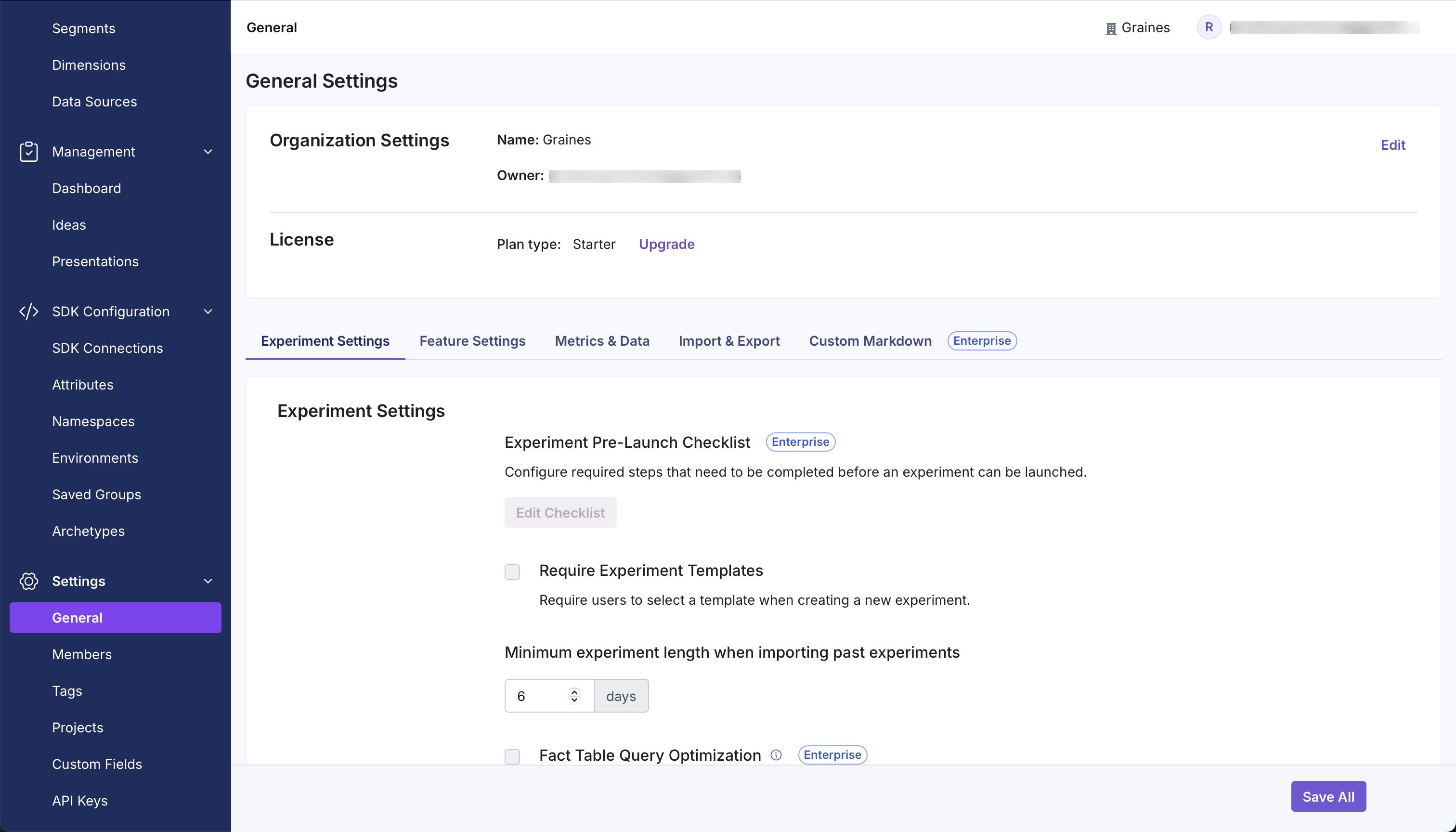 settings (Growthbook)