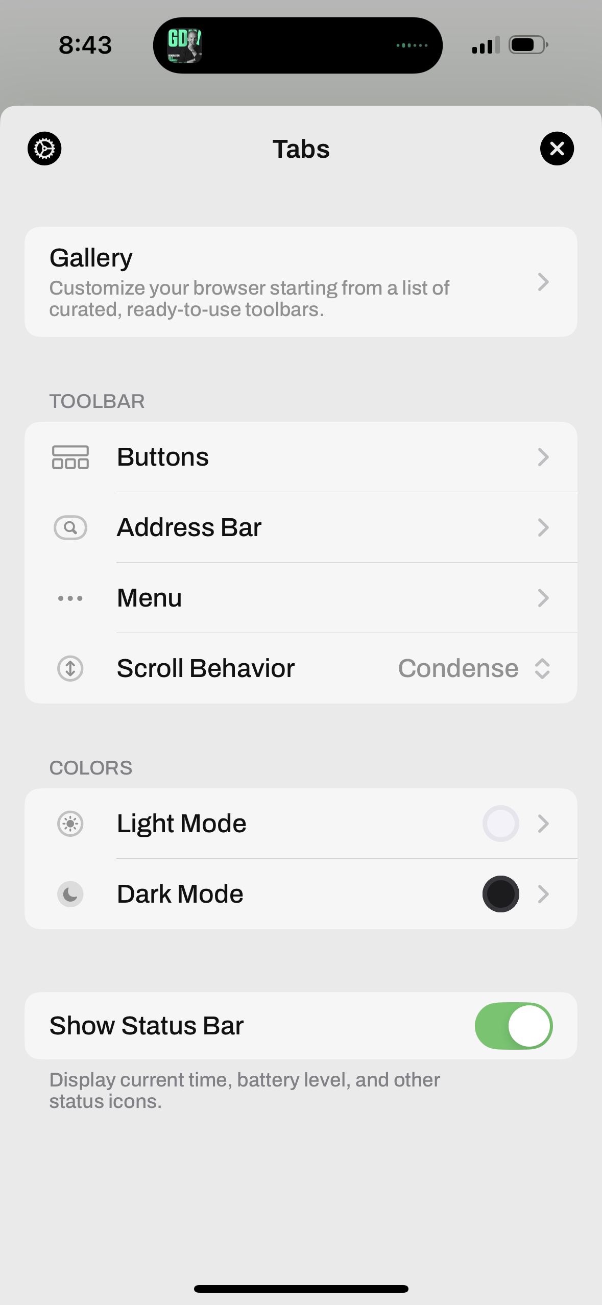 settings (Quiche Browser)