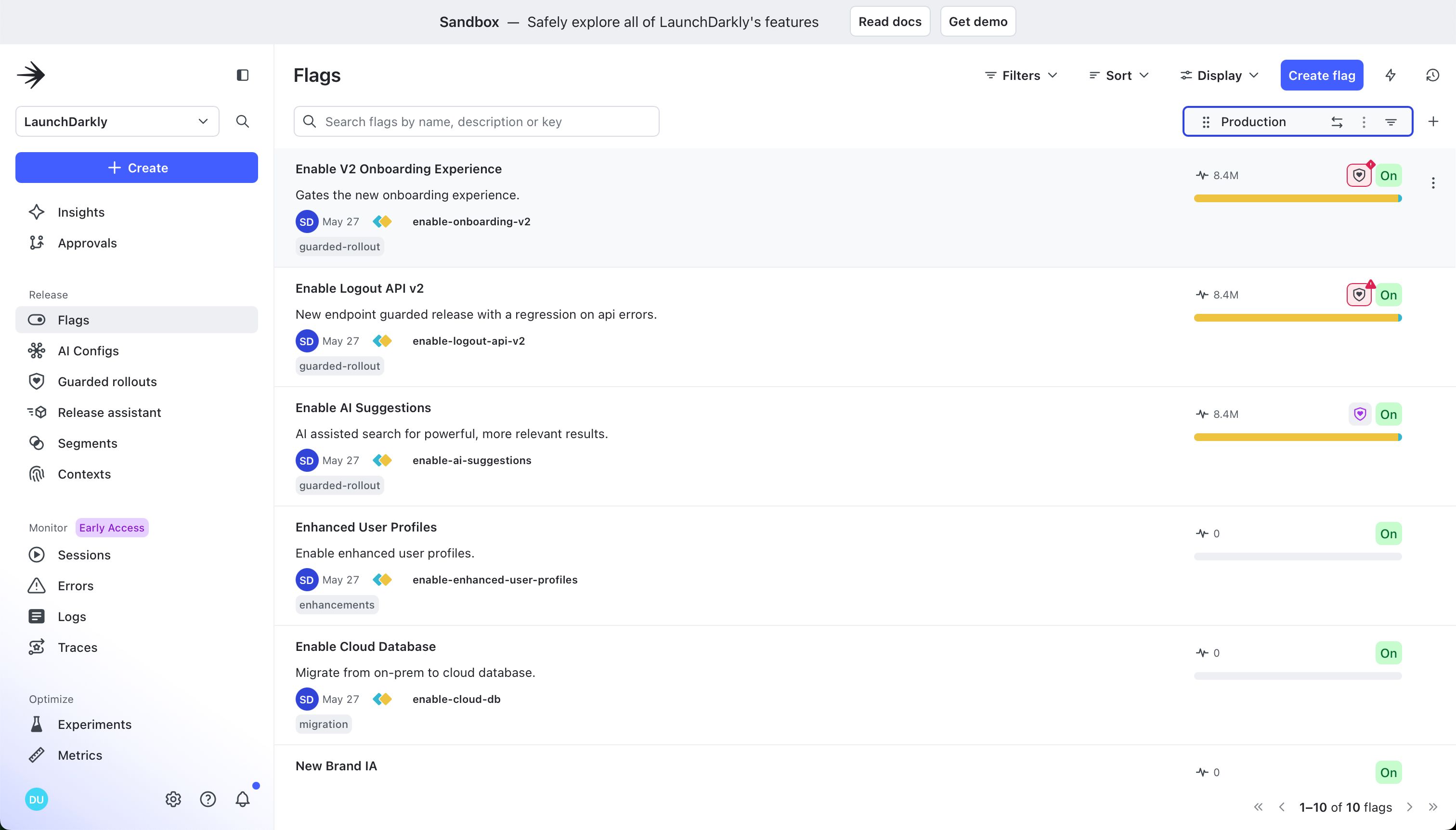 data table (LaunchDarkly)