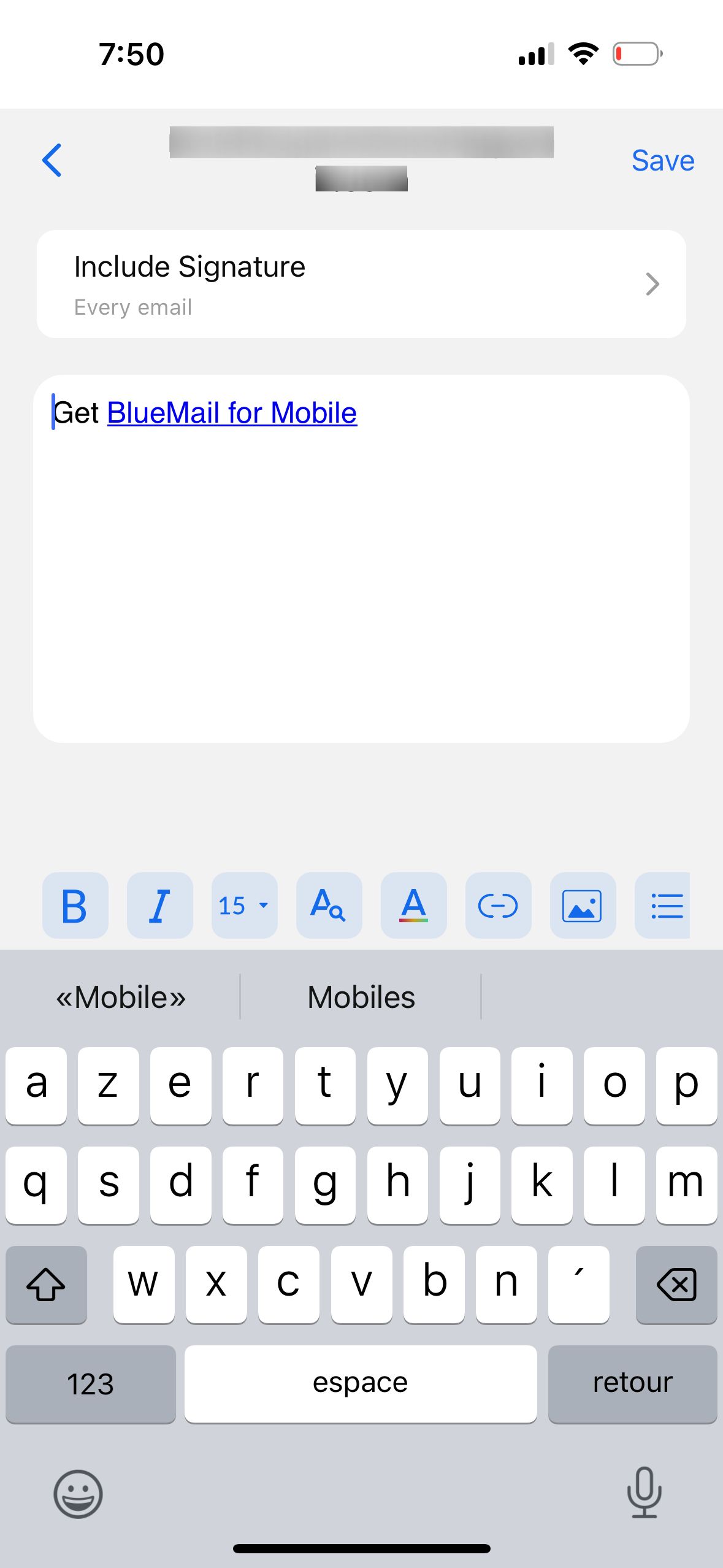 settings (BlueMail)