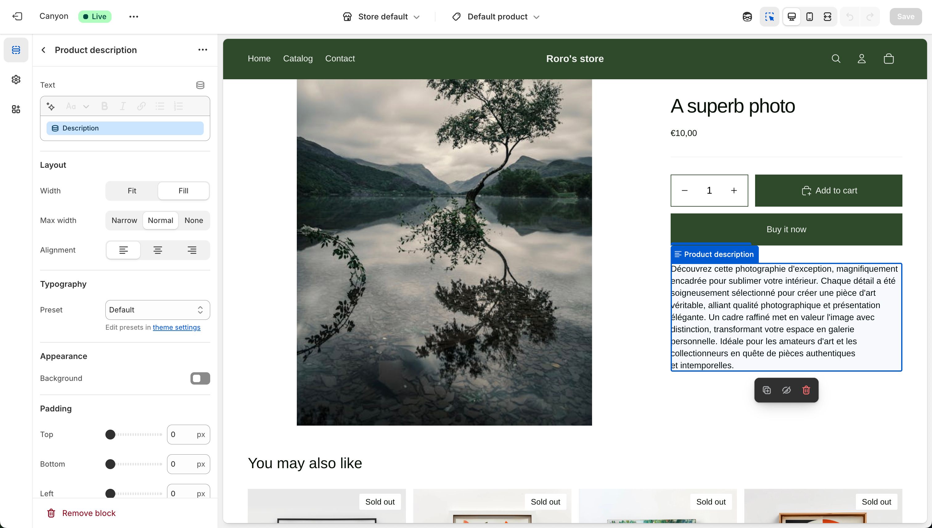product detail (Shopify)