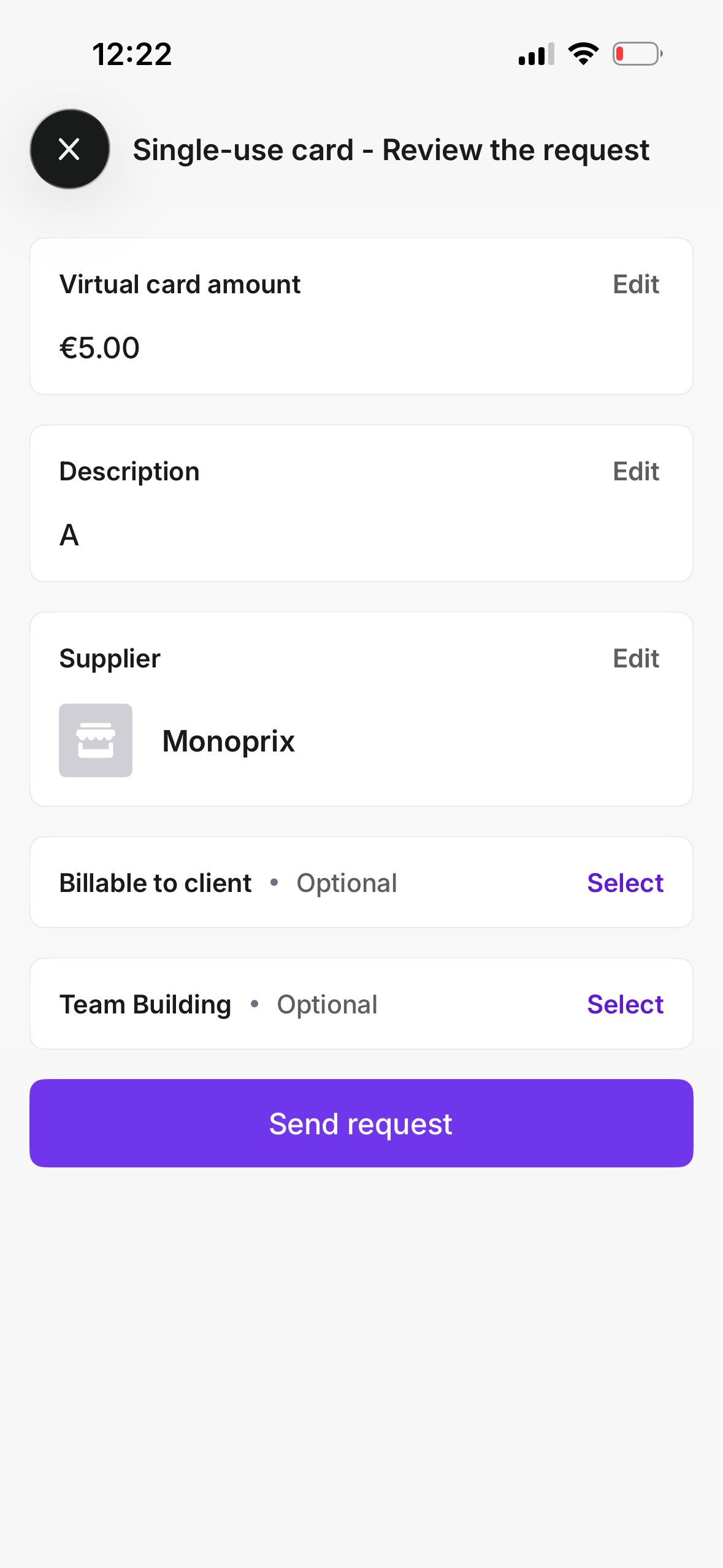review screen (Spendesk)