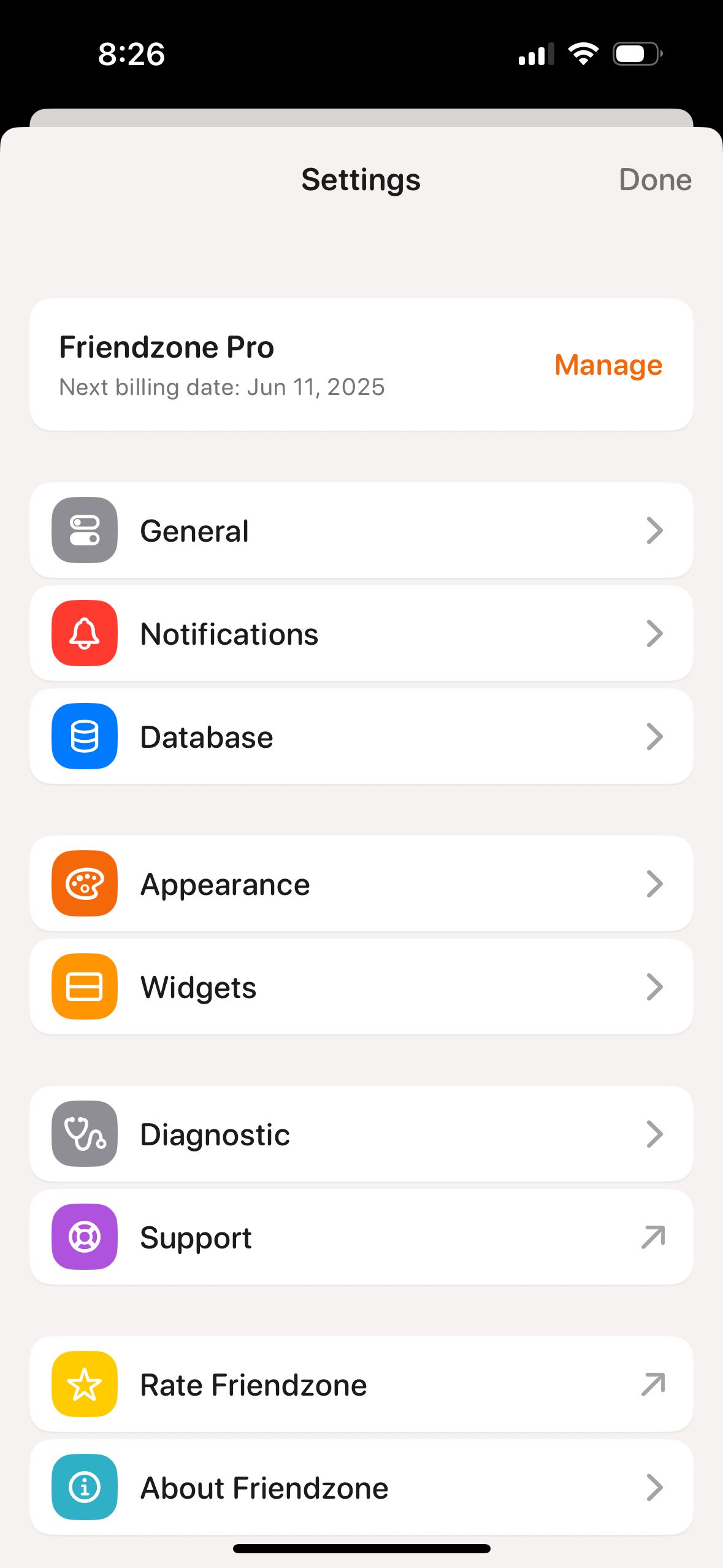 Settings (Friendzone)