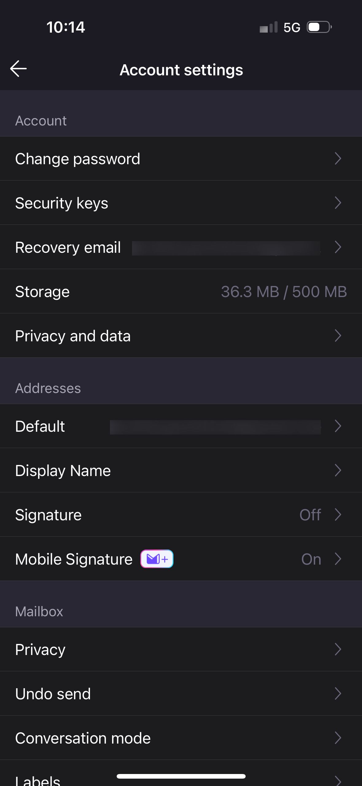 settings (Proton Mail)