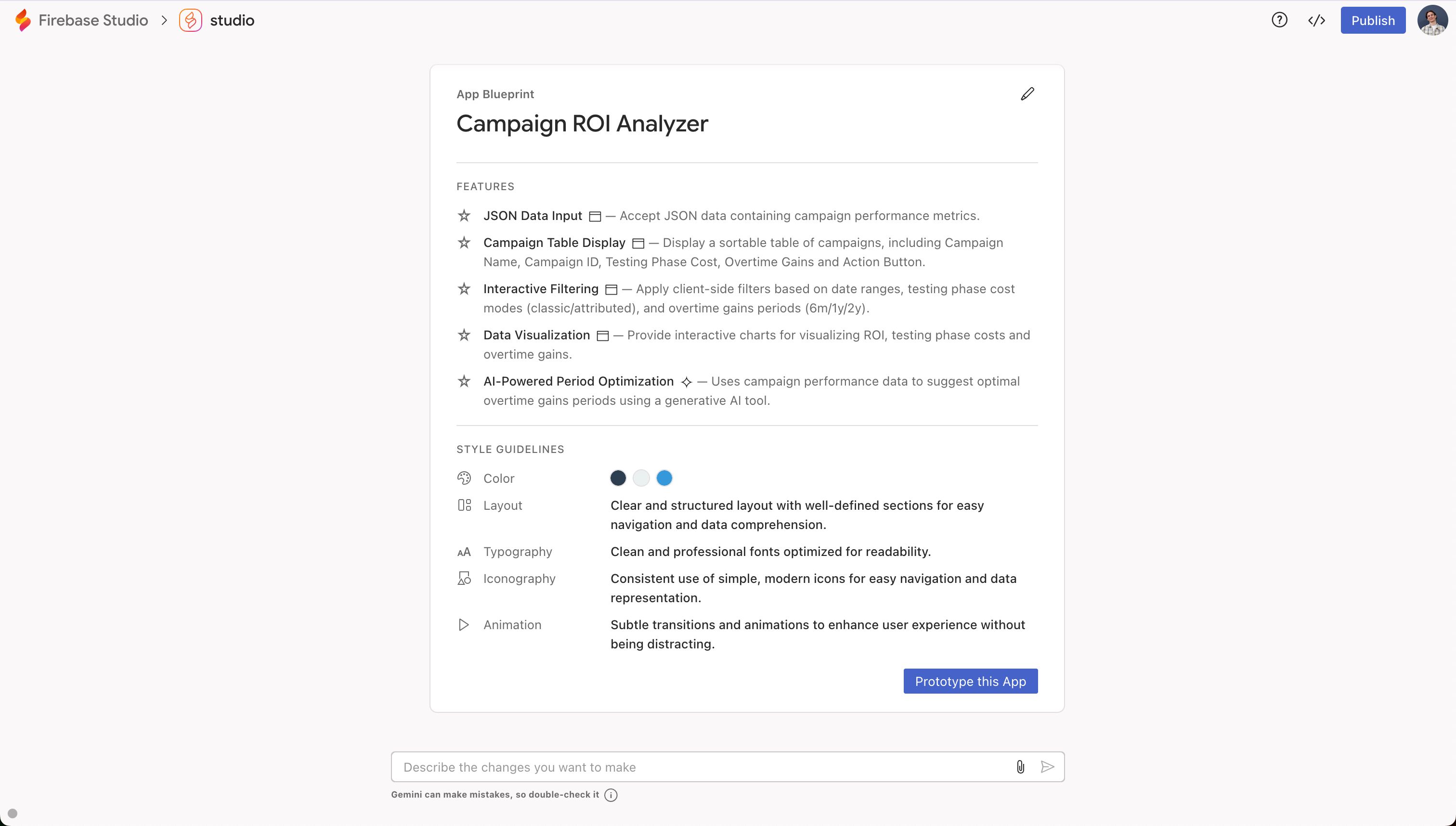 marketing dashboard (Firebase Studio)