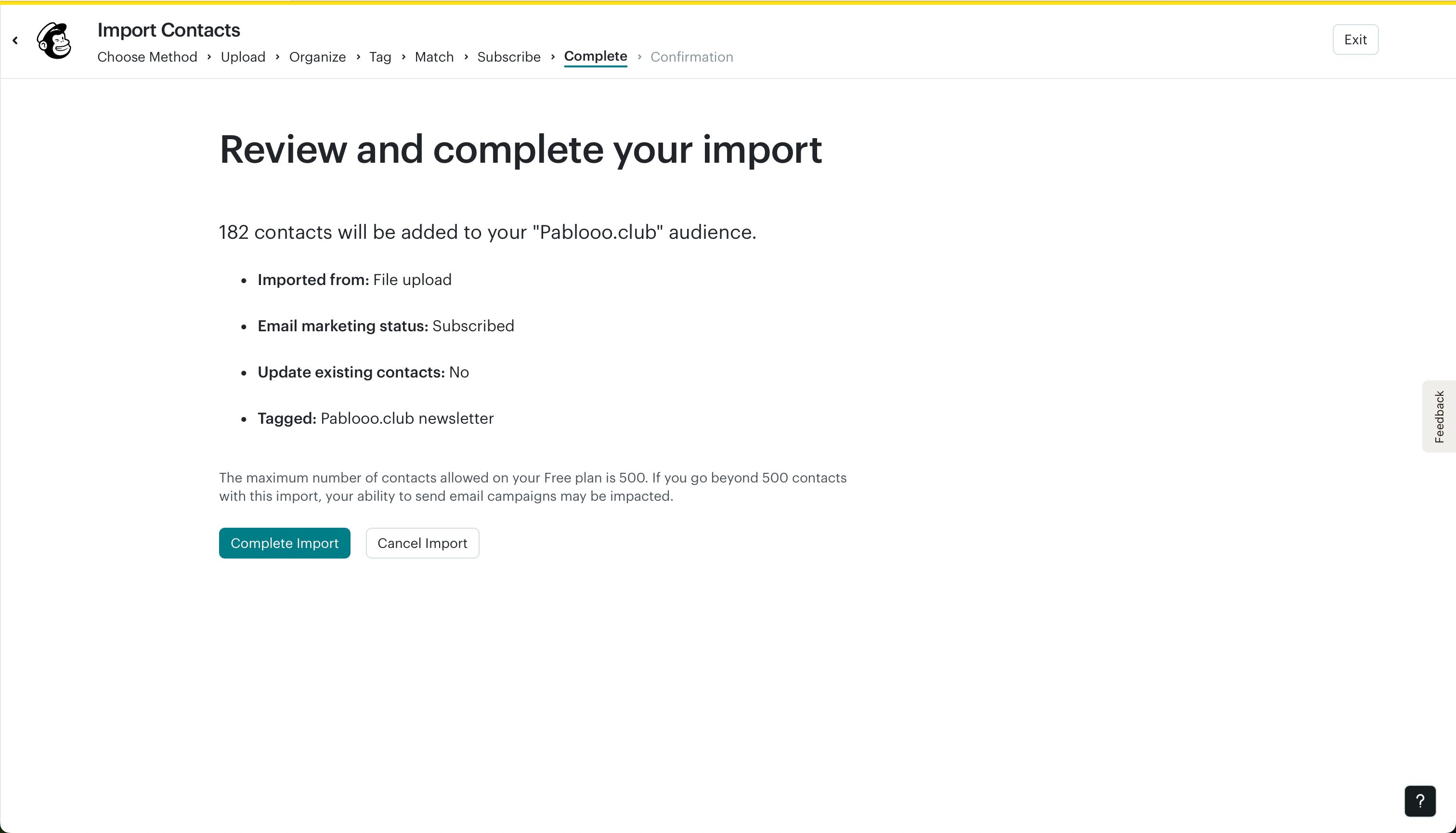 Confirmation (Mailchimp)