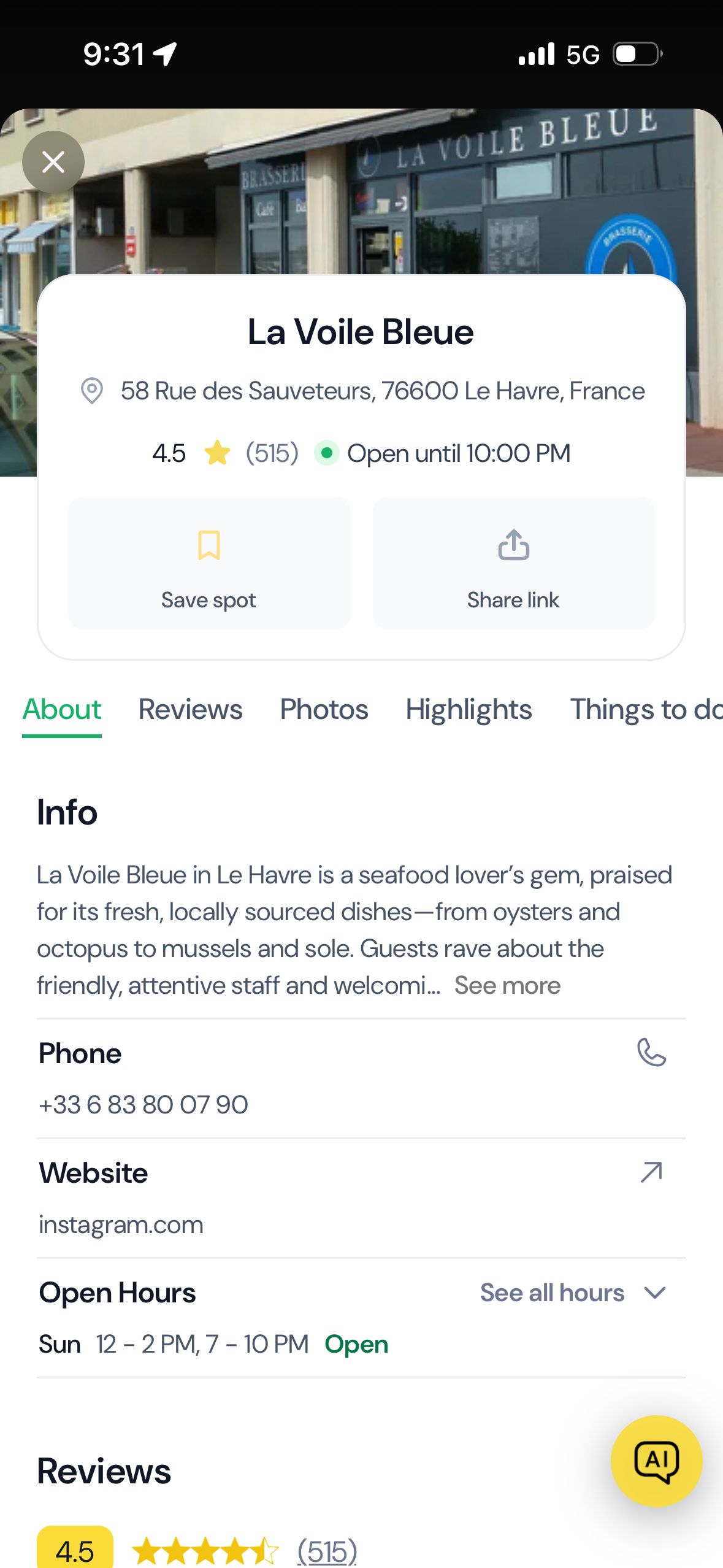 Restaurant Details (Wanderboat)