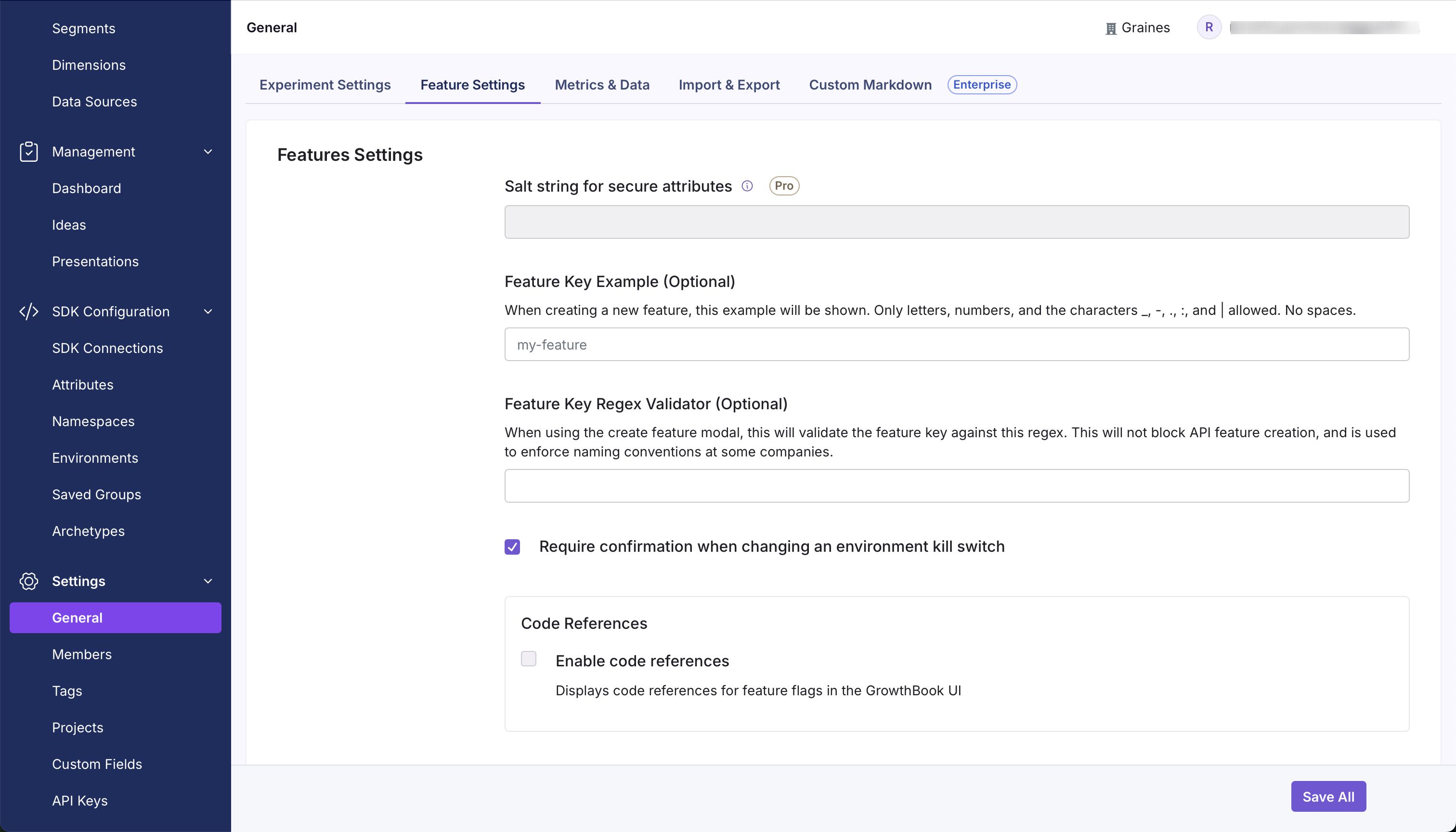 settings (Growthbook)