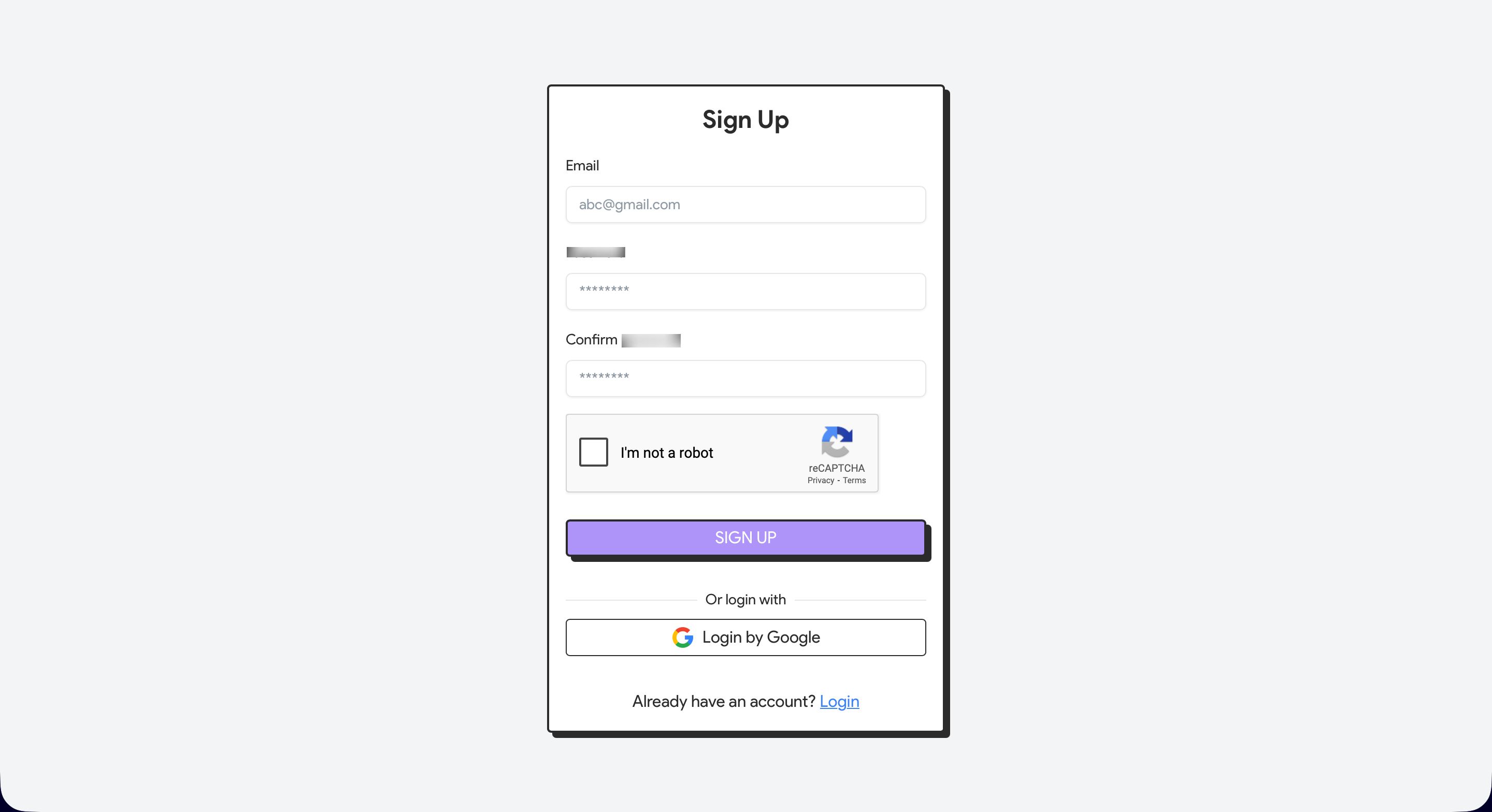 sign-up screen (Snapcut)