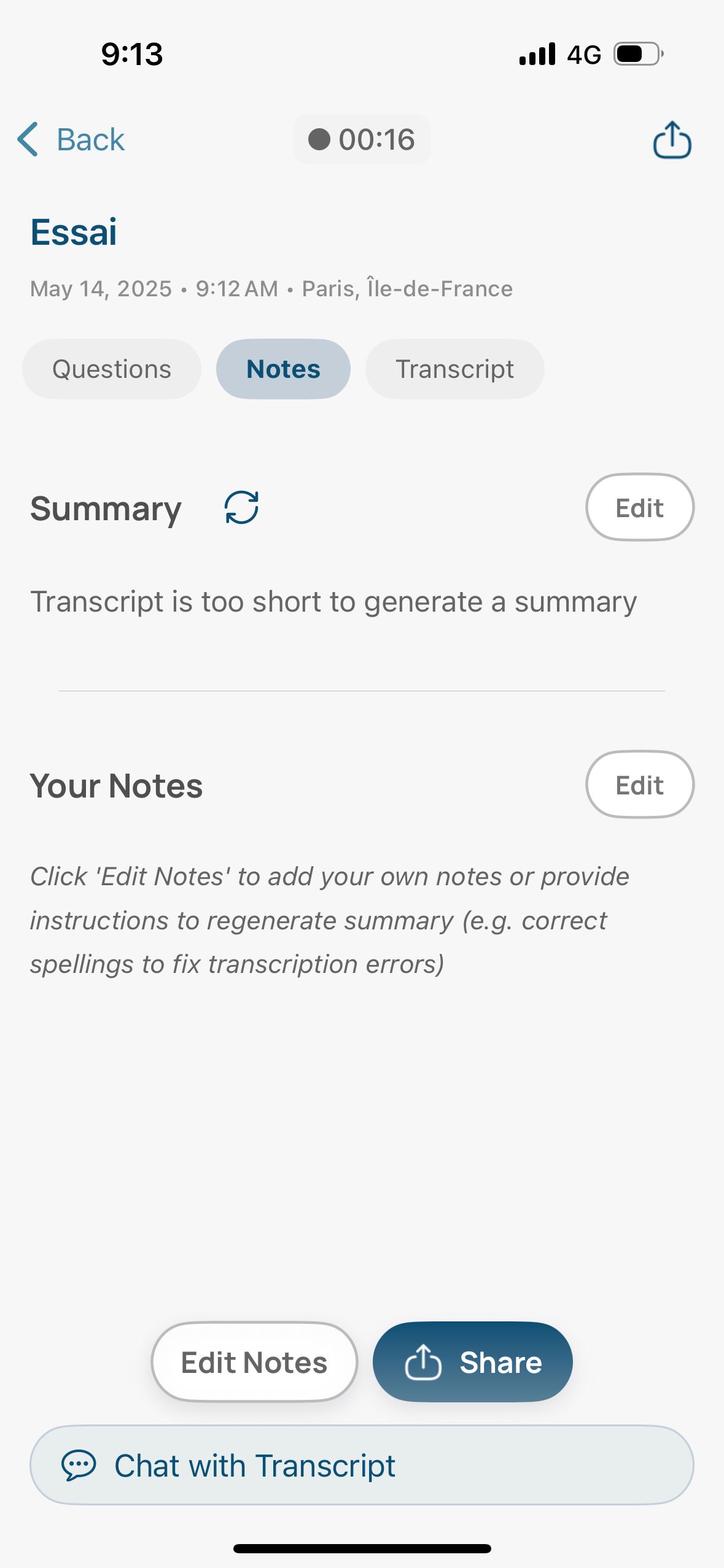 Transcript Annotation Screen (TwinMind)