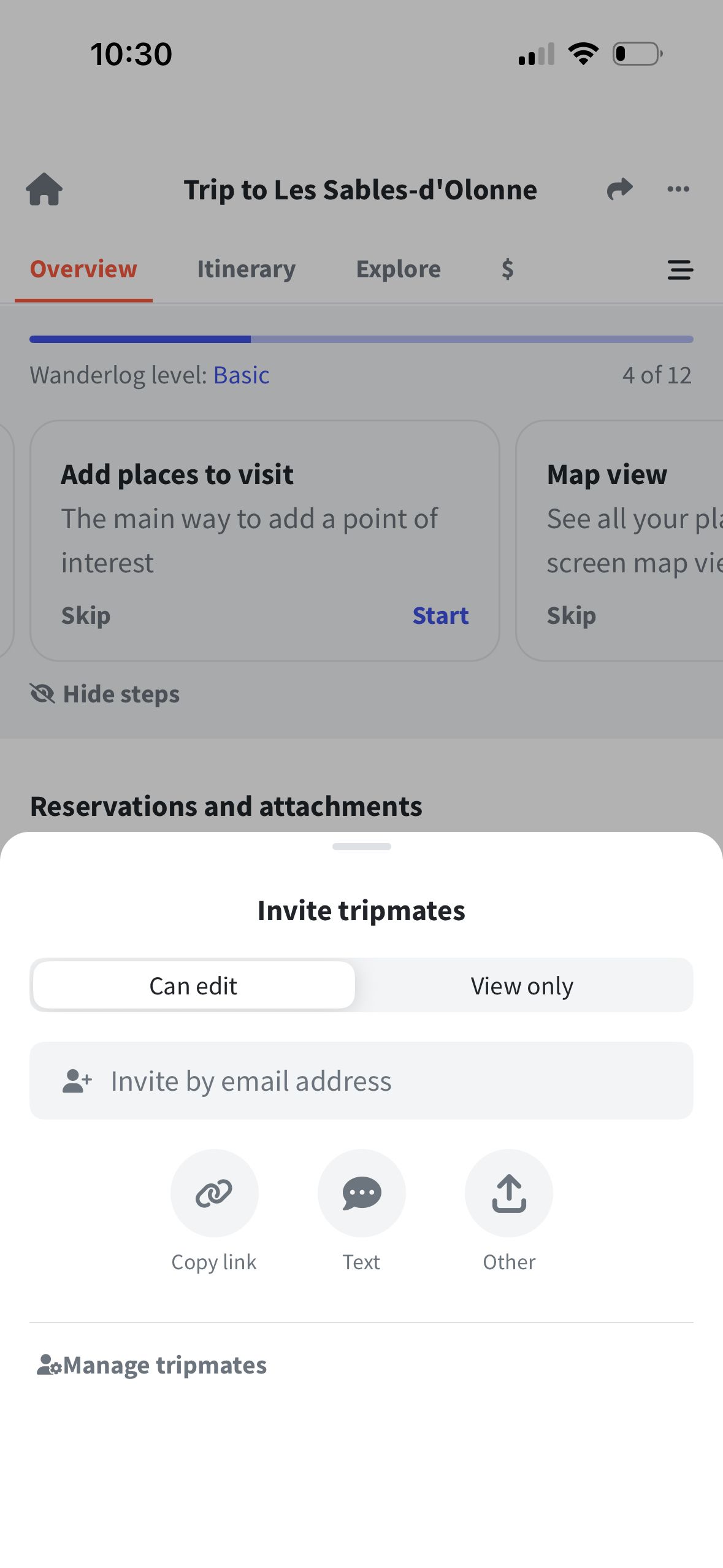 modal (Wanderlog)