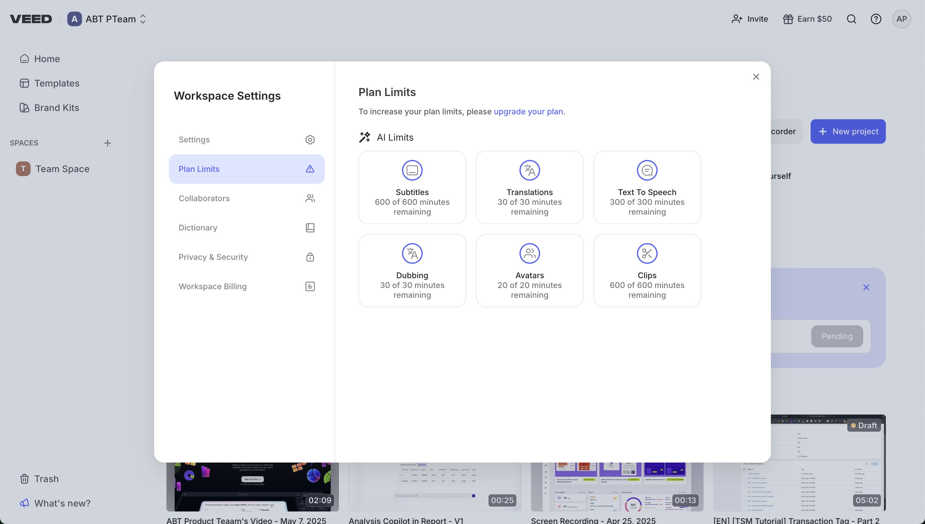 settings (Veed)
