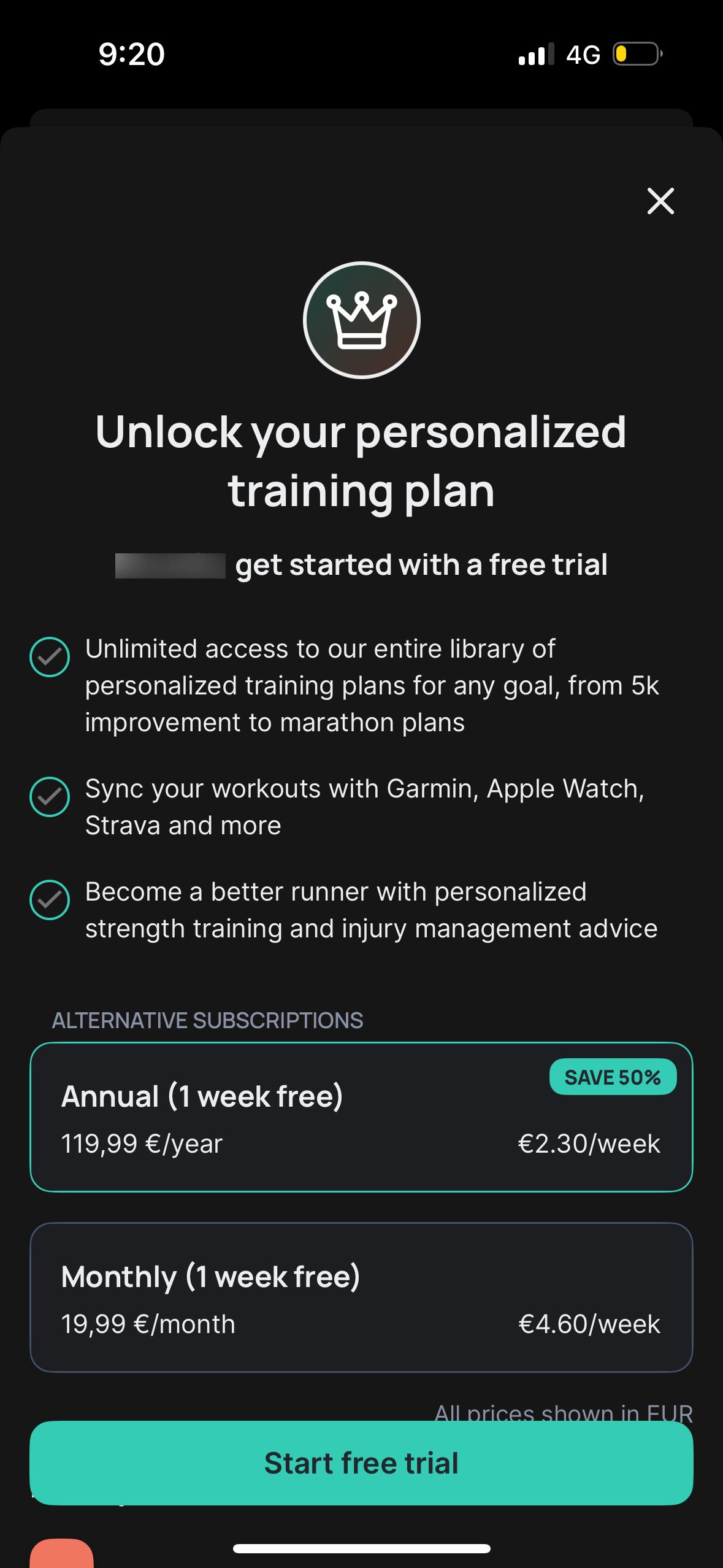 Subscription/Pricing (Runna)