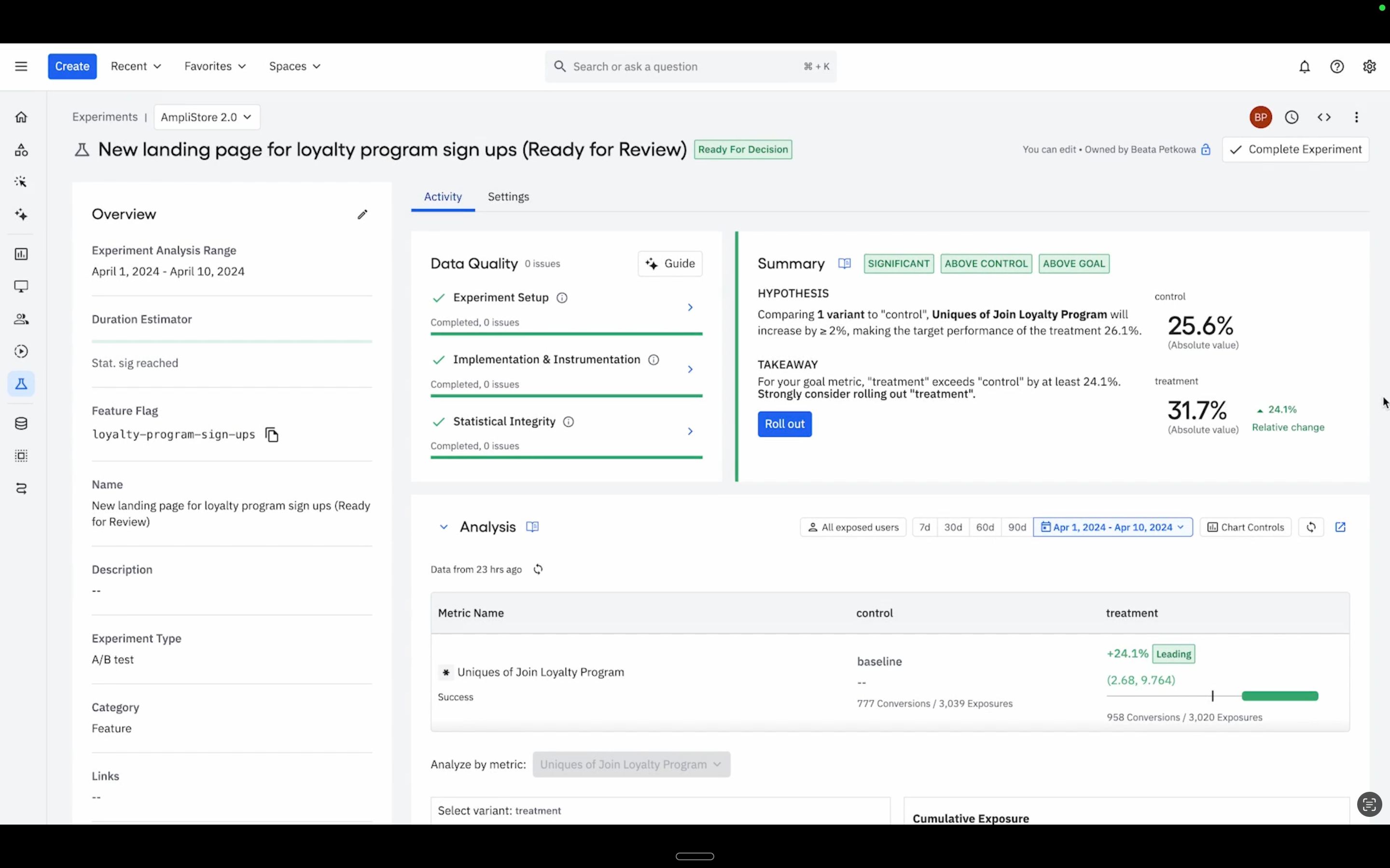 activity (Experiment Dashboard)