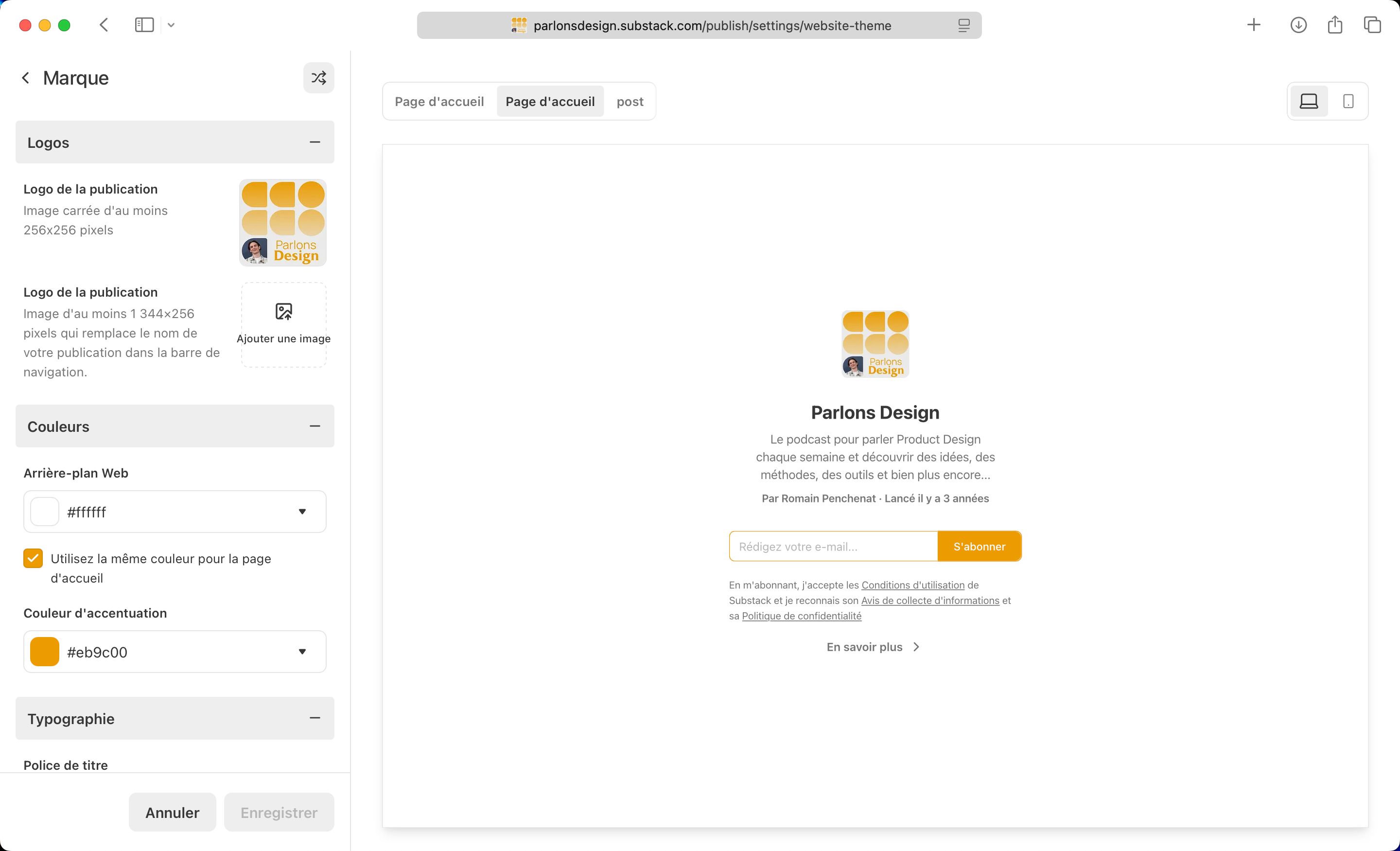 Settings / Configuration (Substack)