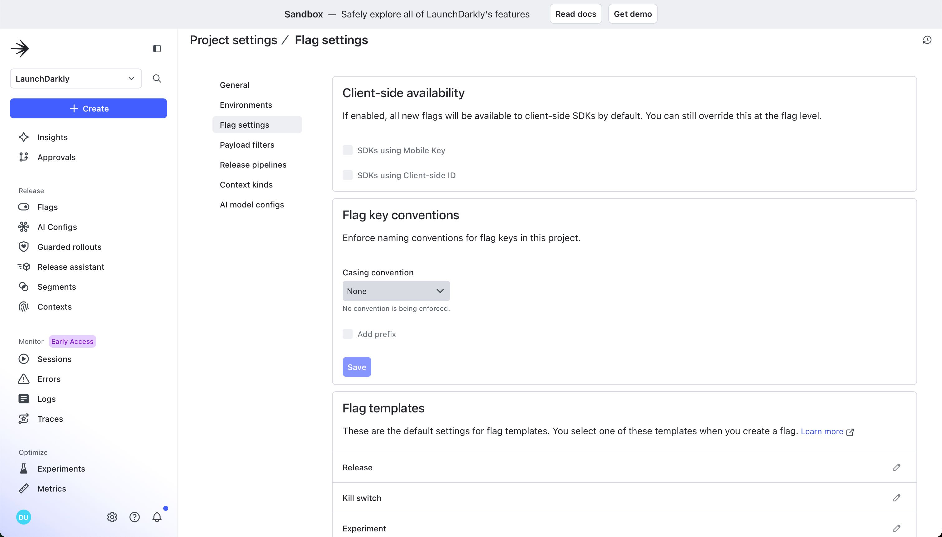 settings (LaunchDarkly)