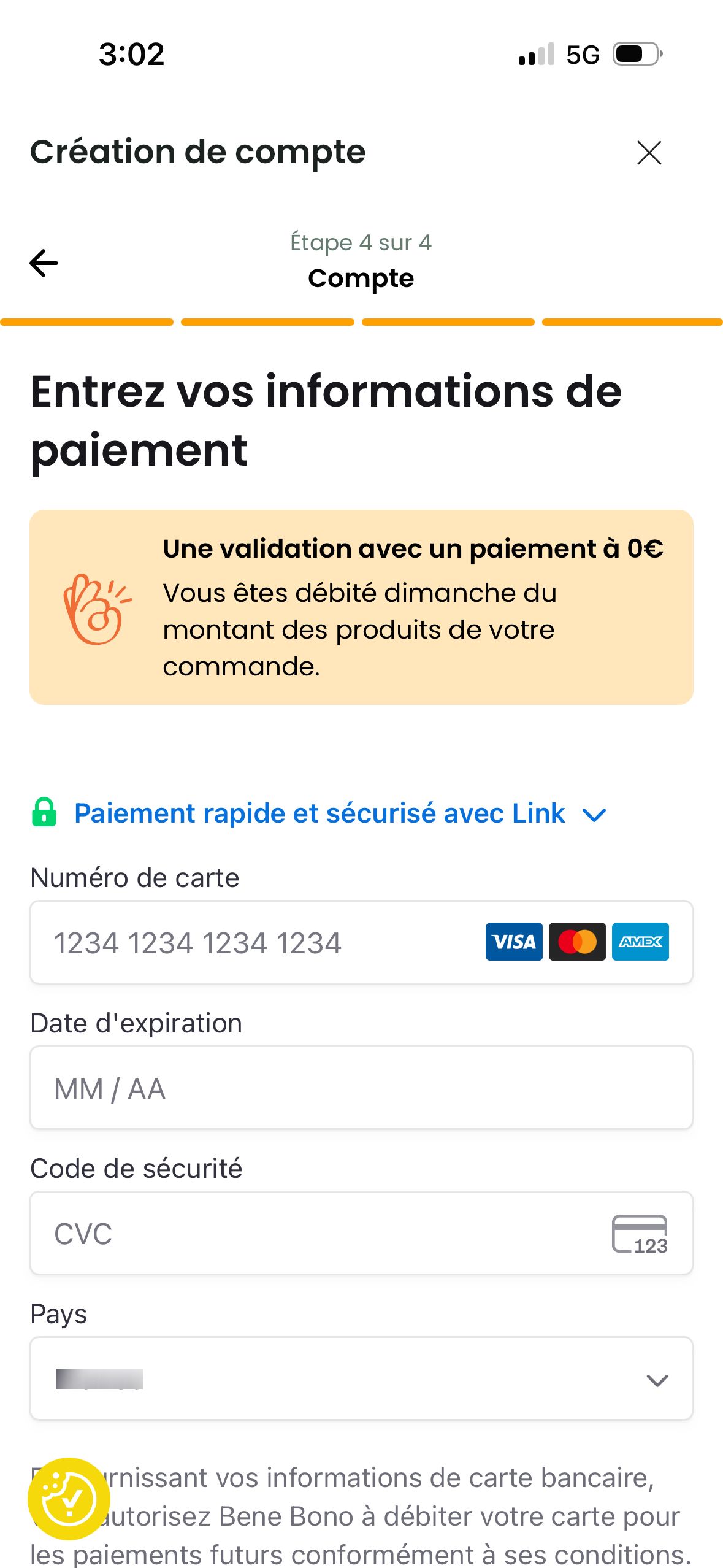 payment form (Bene bono)