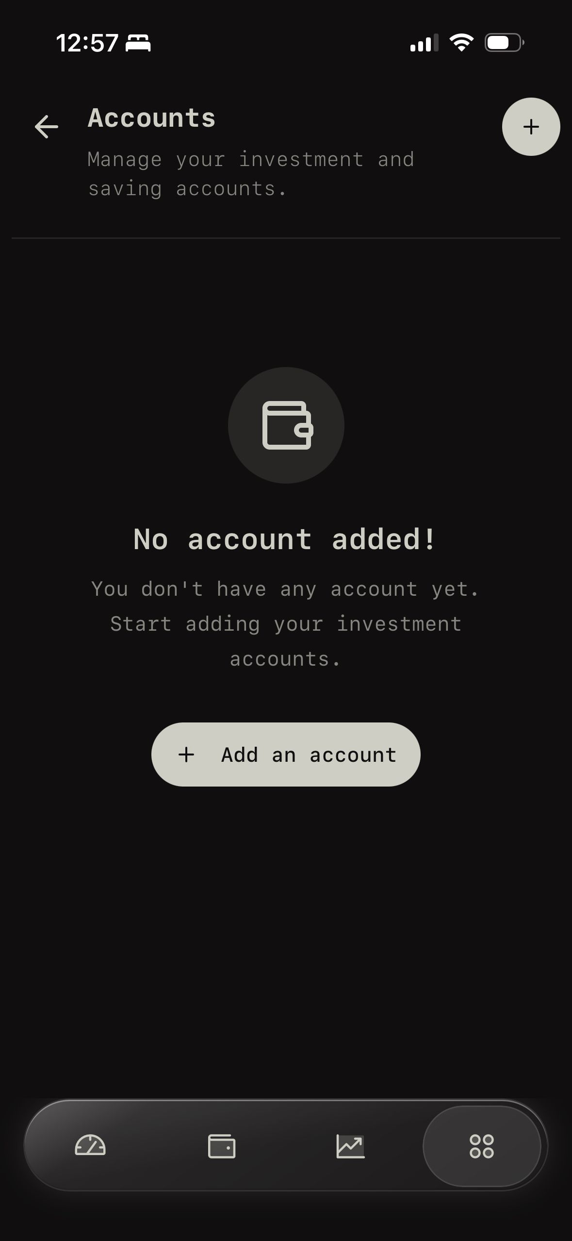 empty state (Wealthfolio)