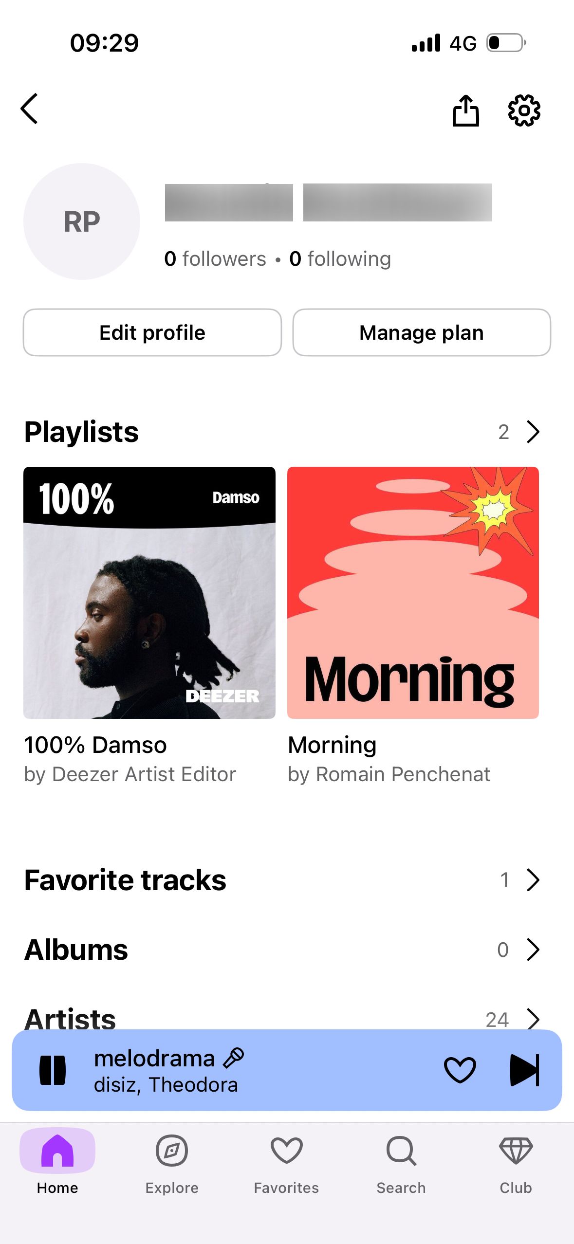 profile screen (Deezer)