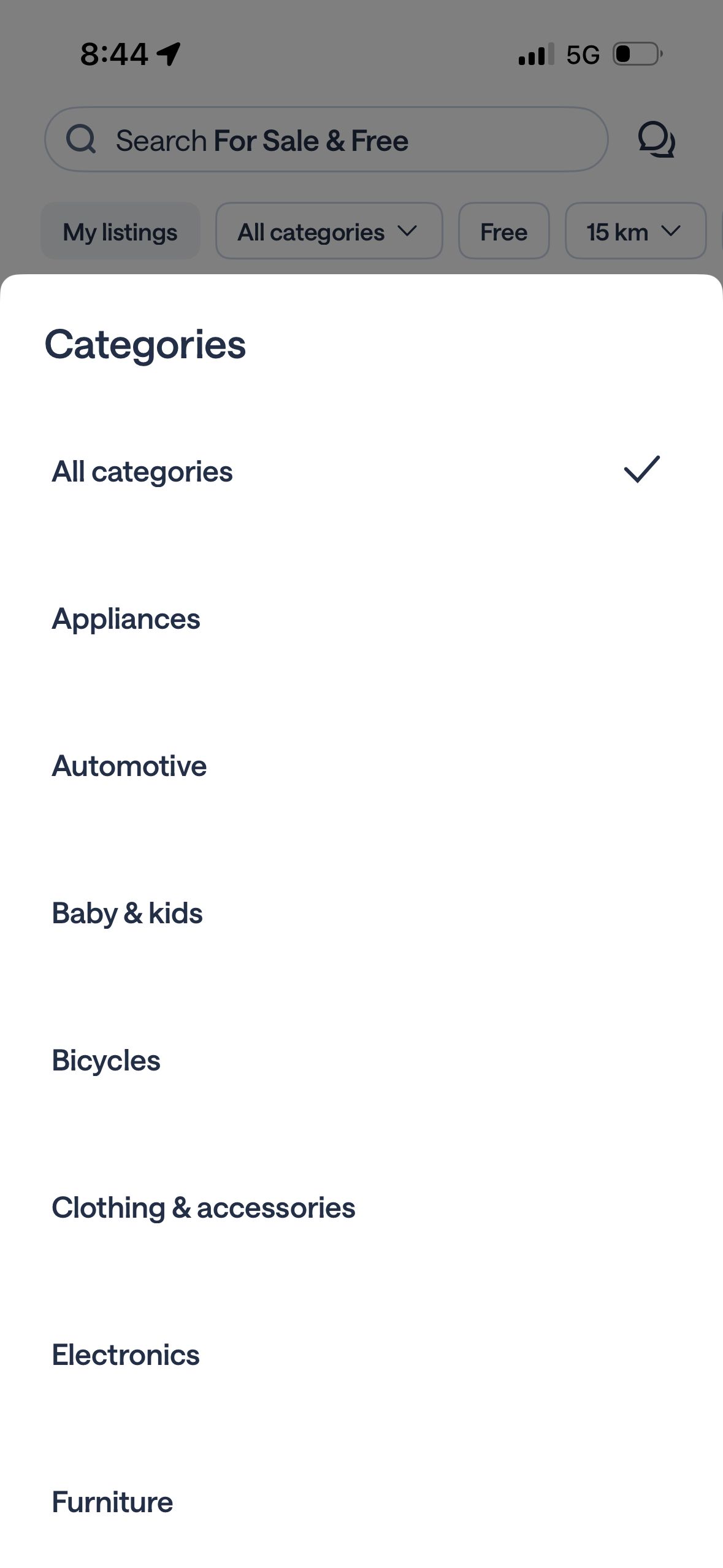 category selection (Nextdoor)