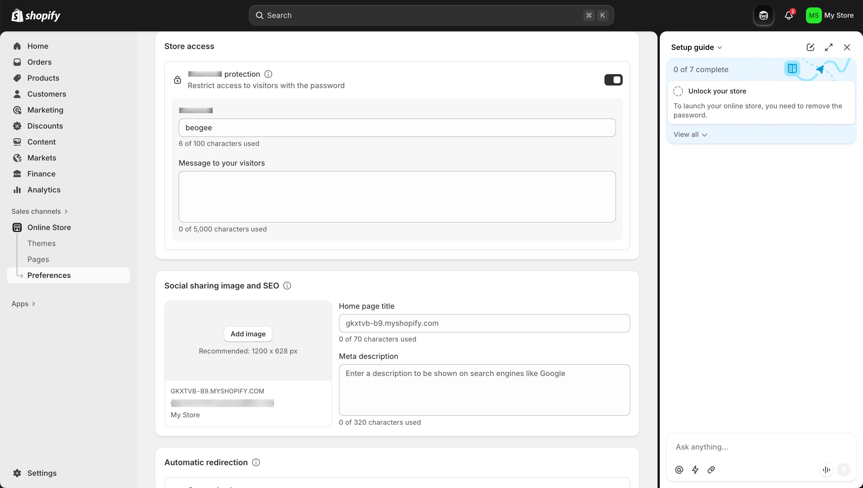 Settings / Preferences (Shopify)