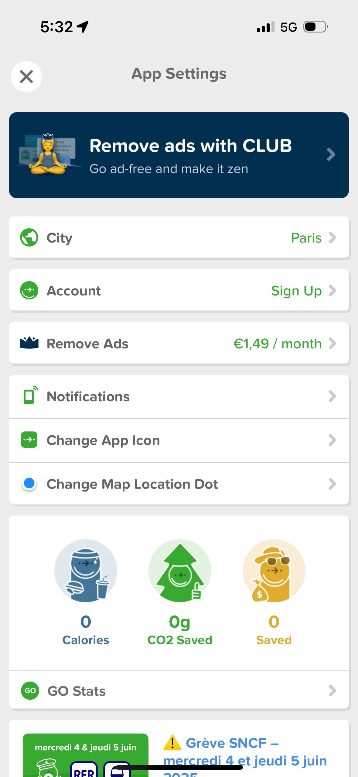Settings (Citymapper)