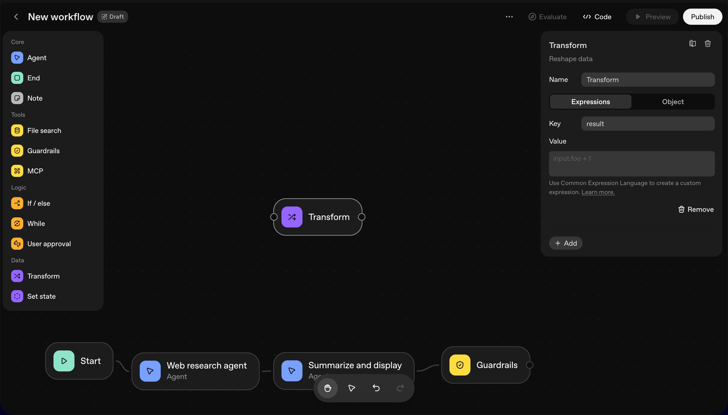 workflow editor (OpenAI Agent Builder)