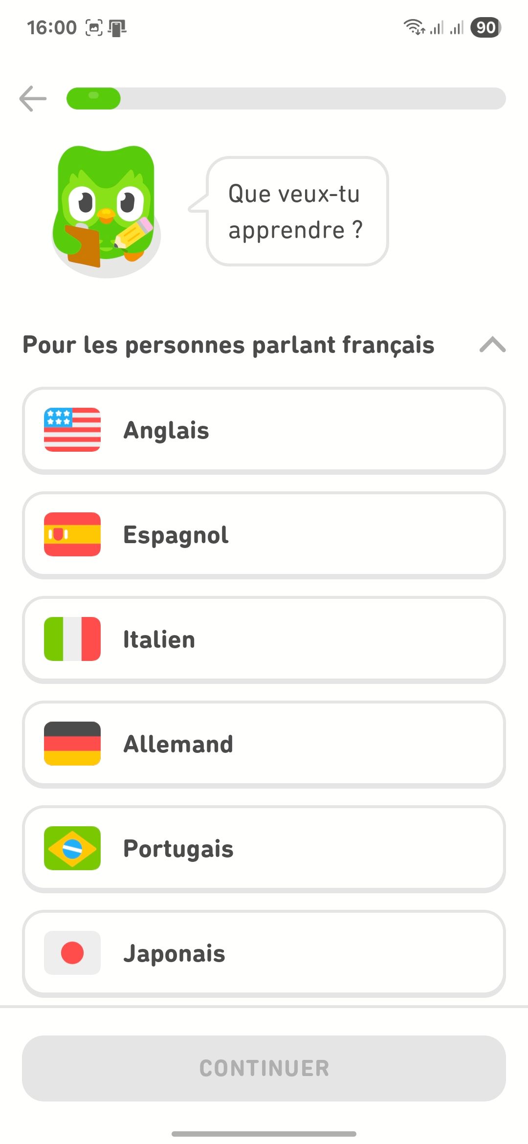 Language Selection (Duolingo)