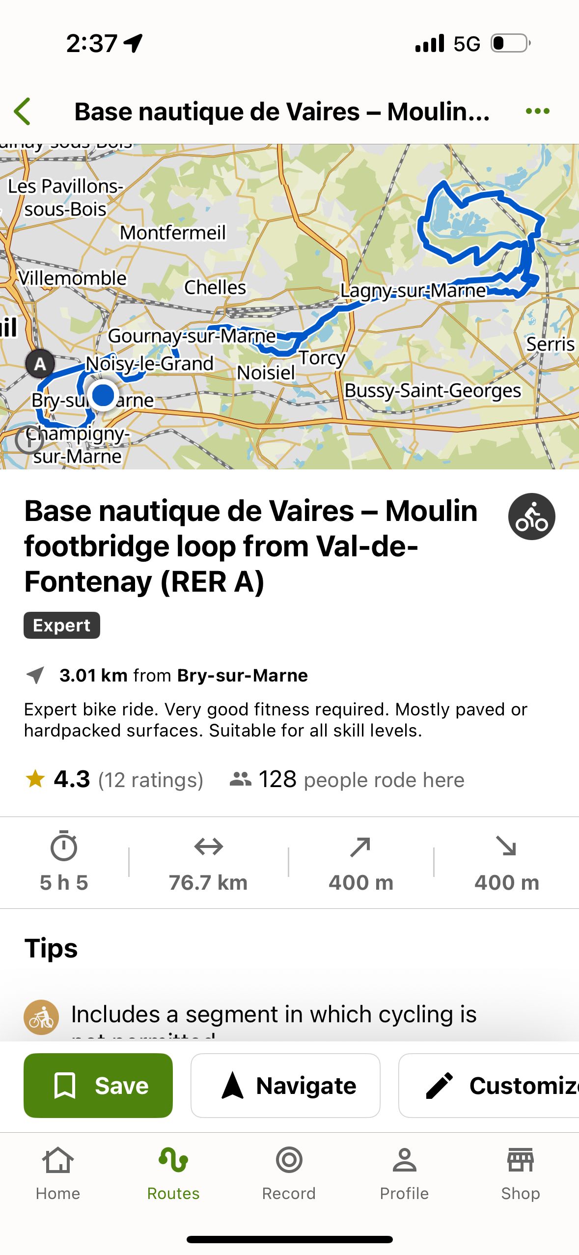 route details (Komoot)
