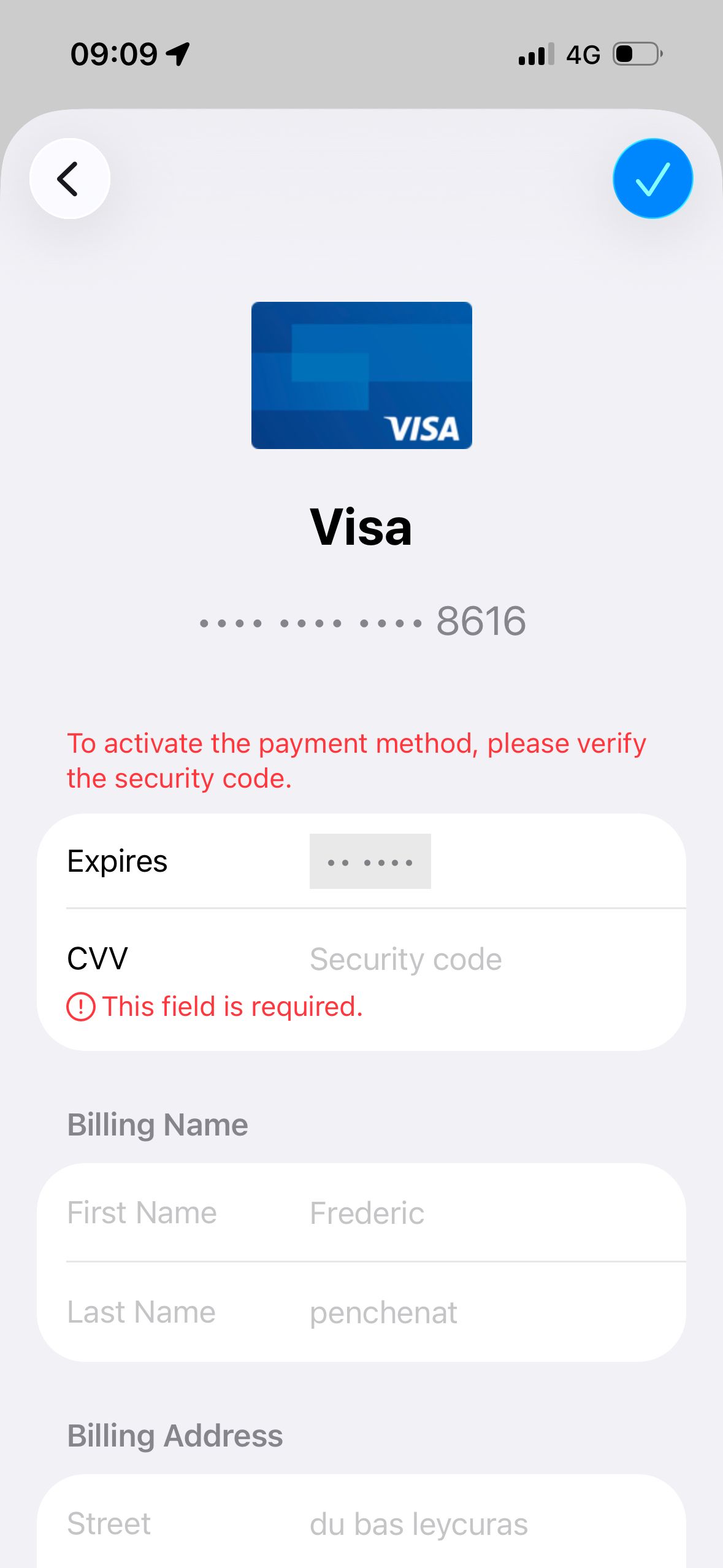 payment method form (Deezer)