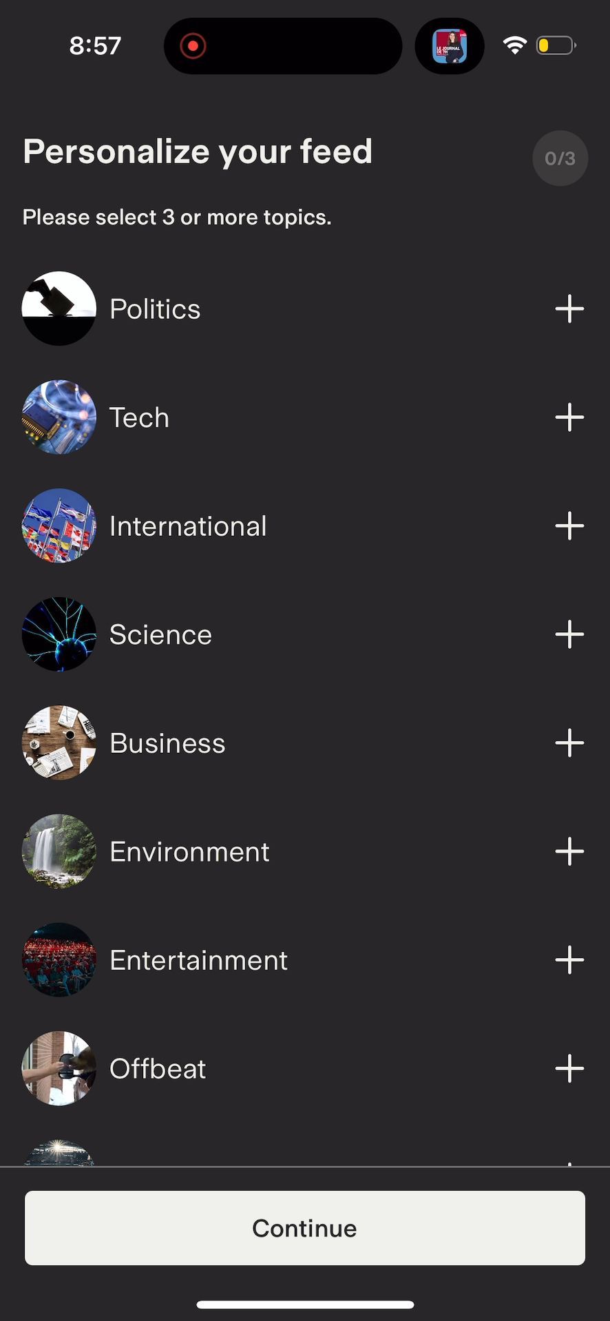 settings (Feed Personalization)