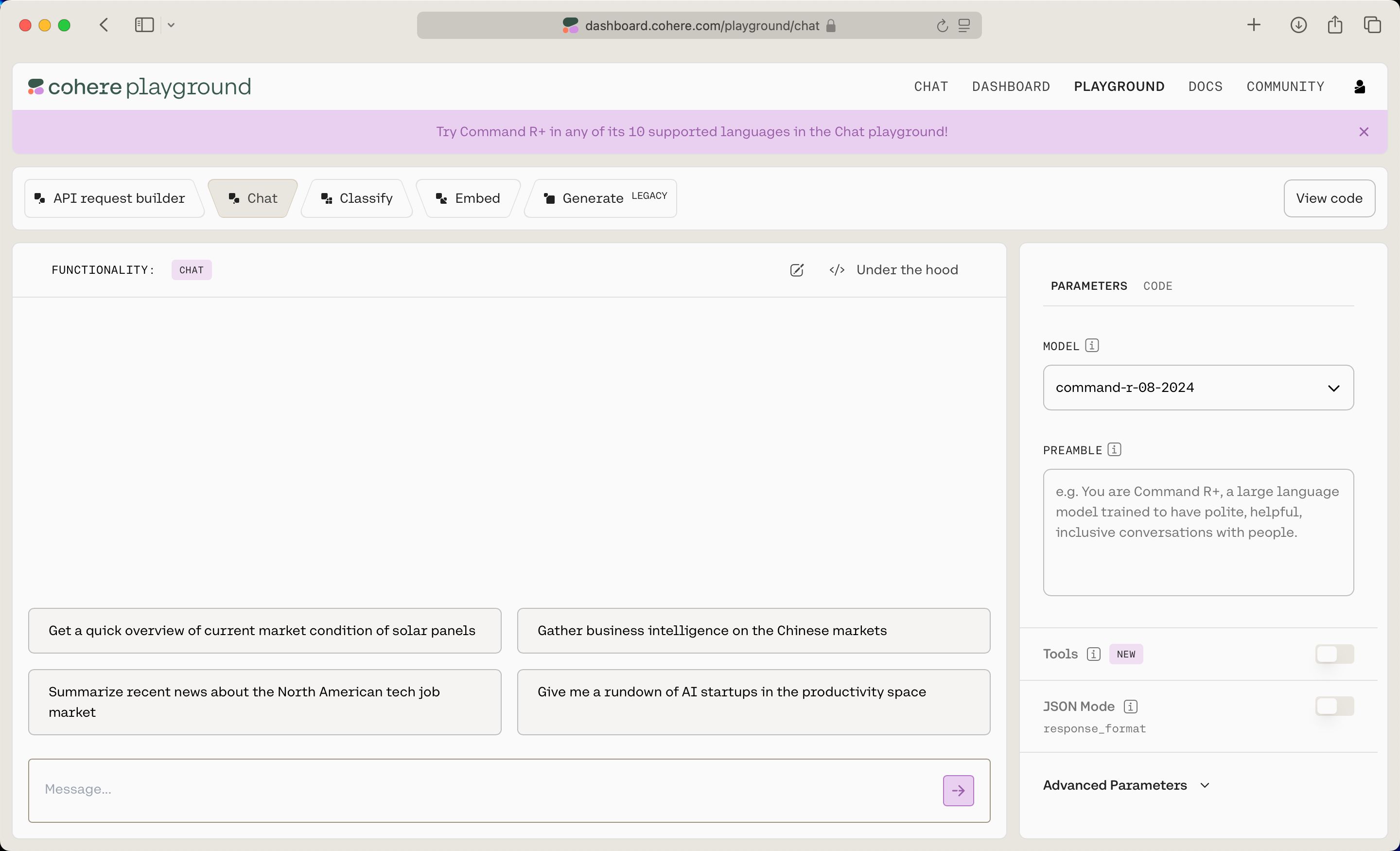 chat (Cohere Playground)
