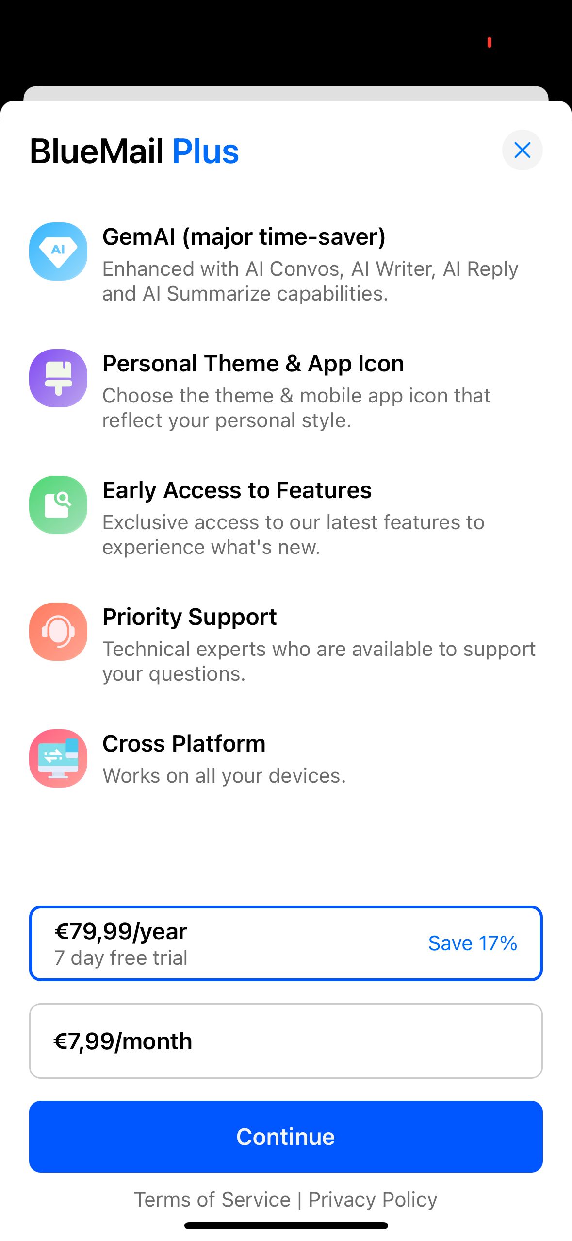 Subscription (BlueMail)