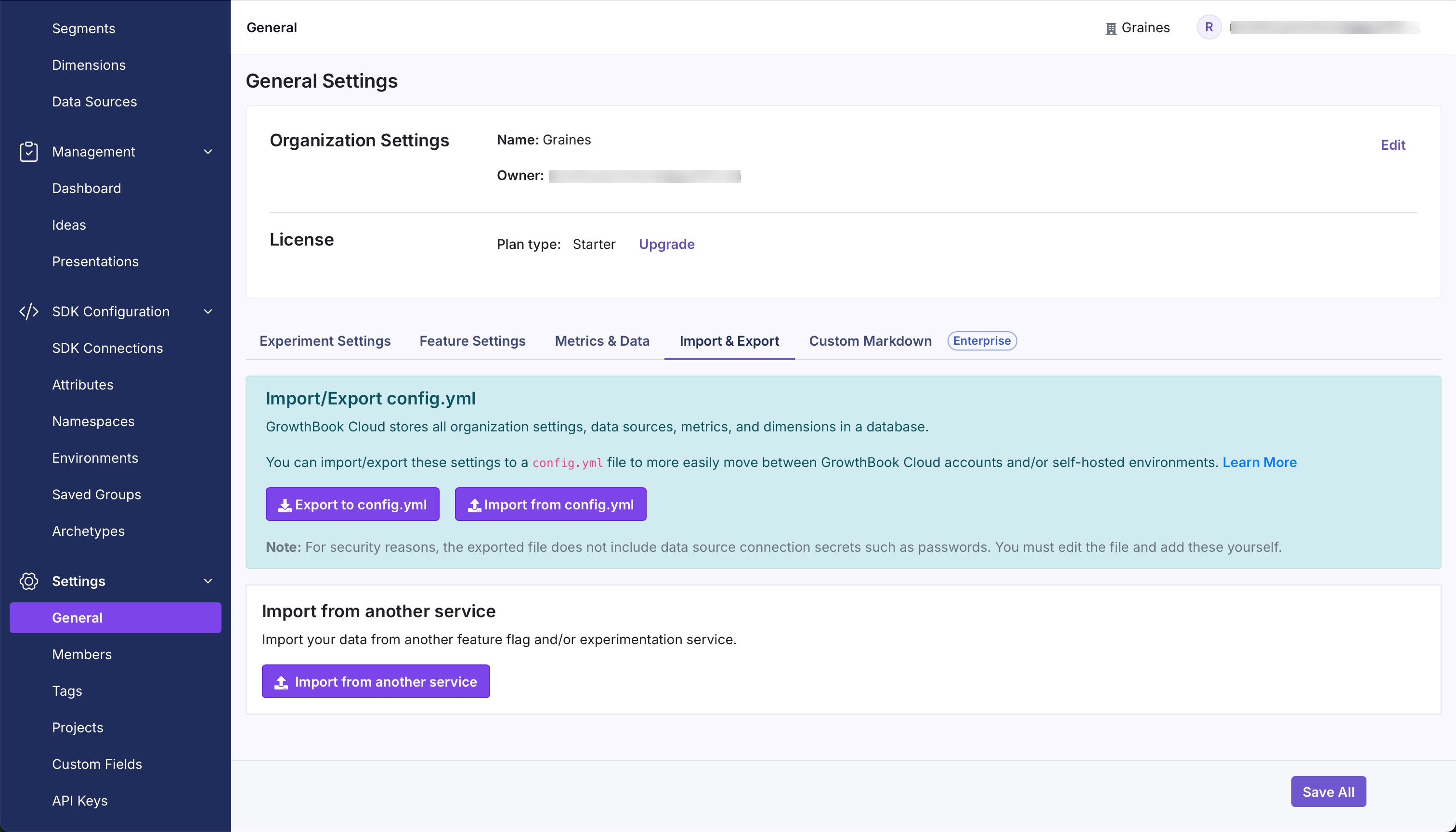 settings (Growthbook)