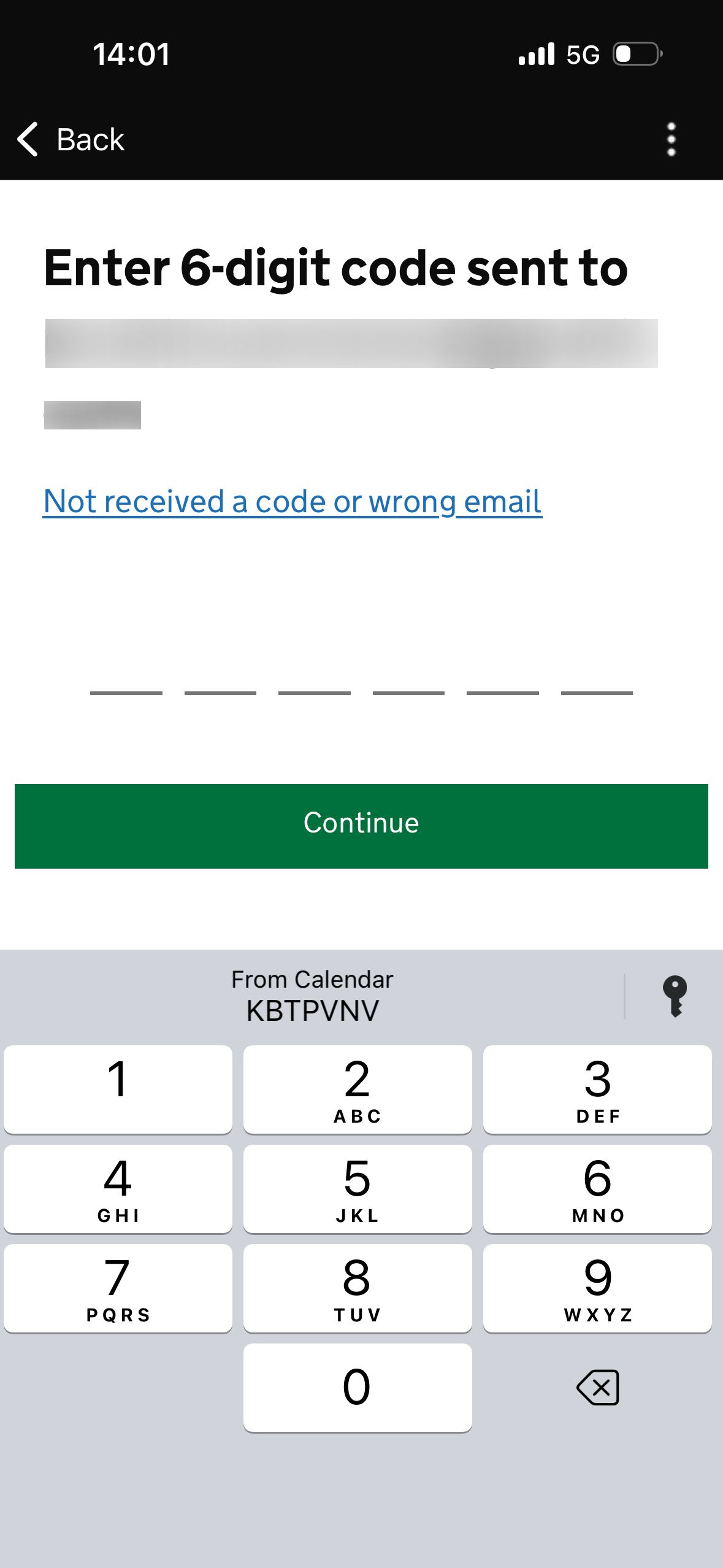 verification screen (UK ETA)
