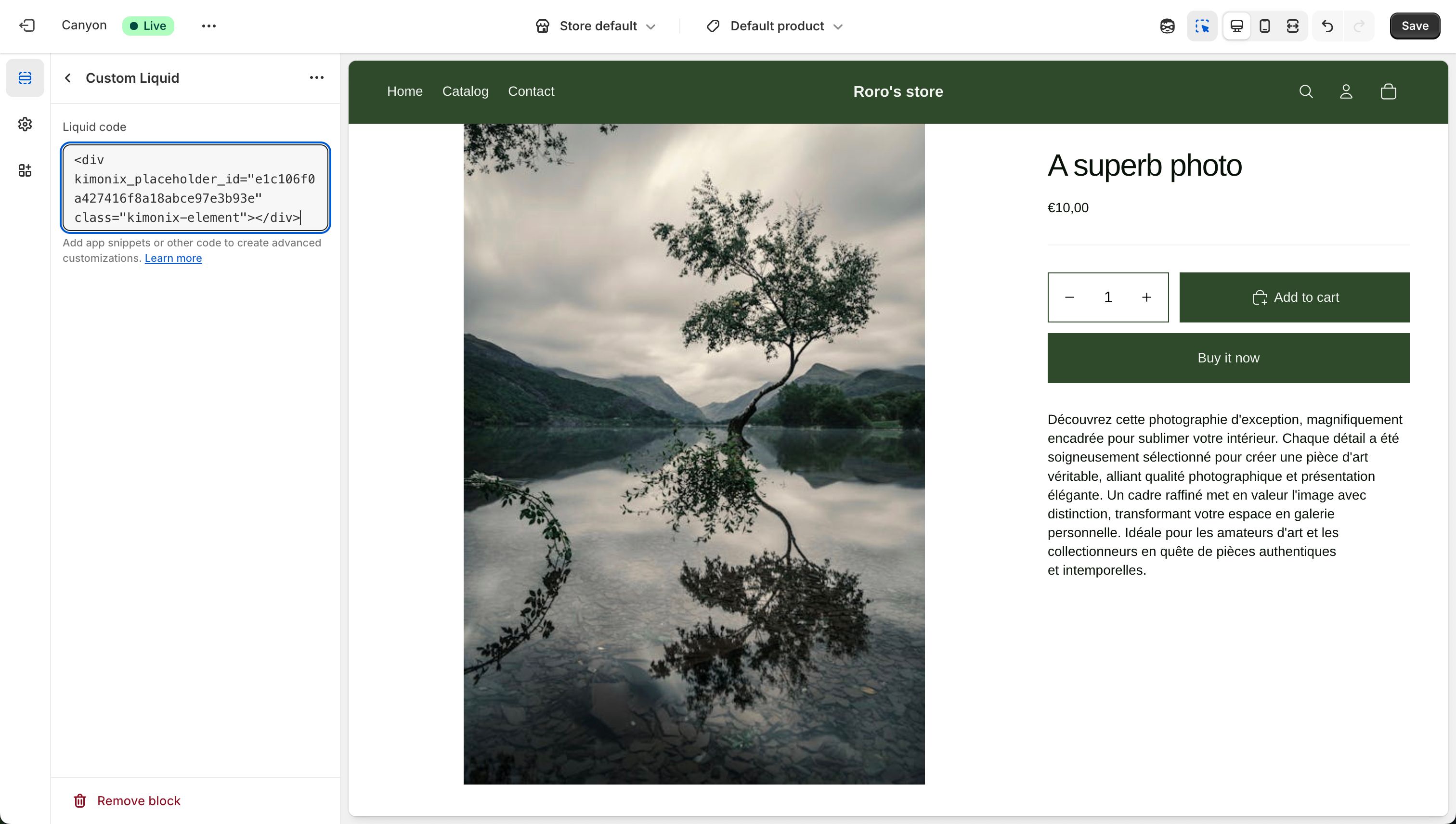 product detail (Shopify)