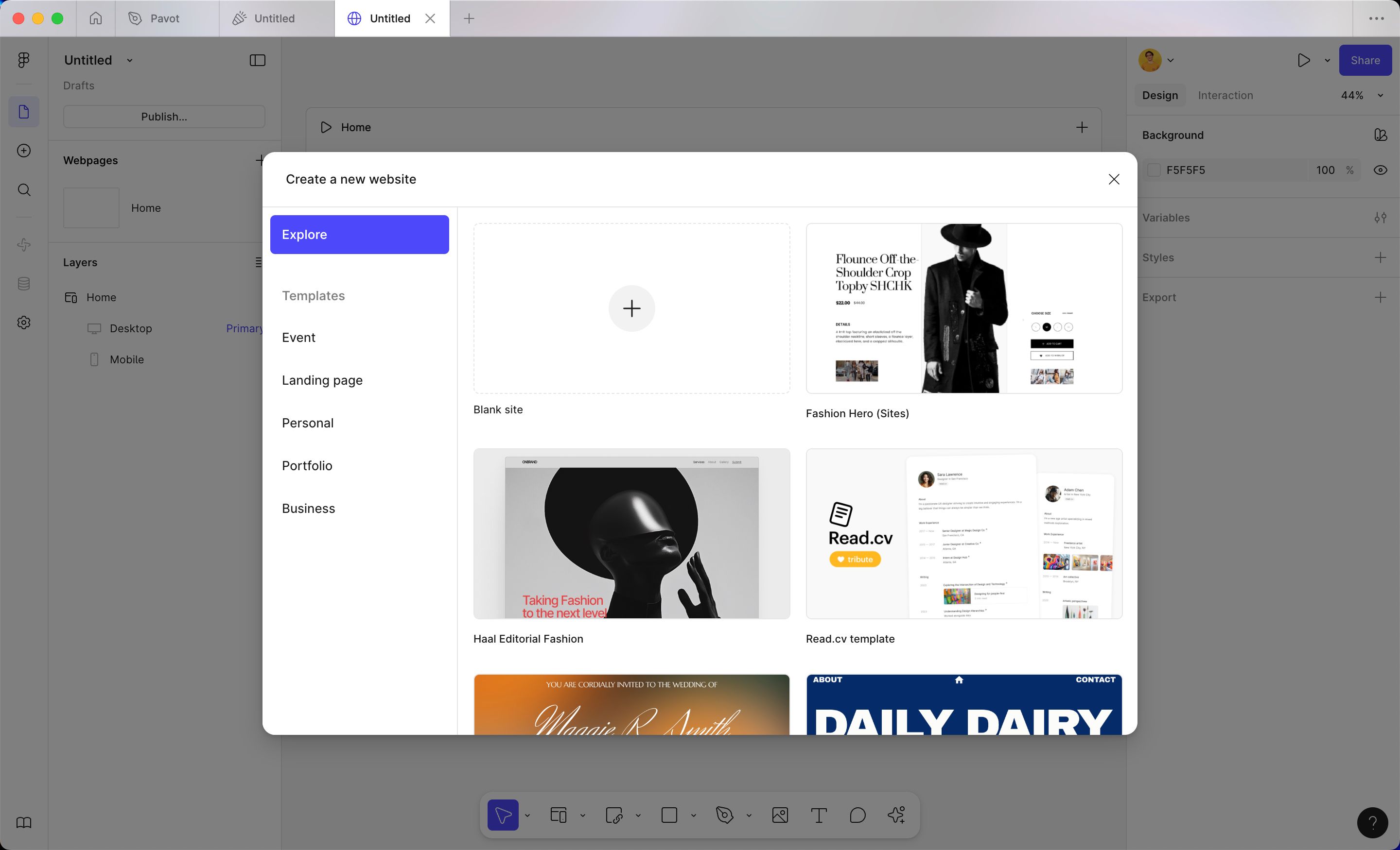 Template Selection (Figma Sites)