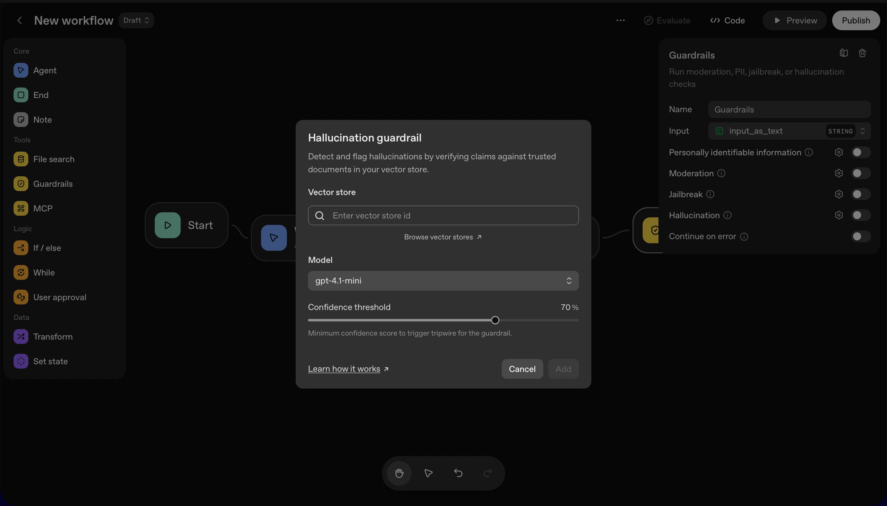 workflow editor (OpenAI Agent Builder)