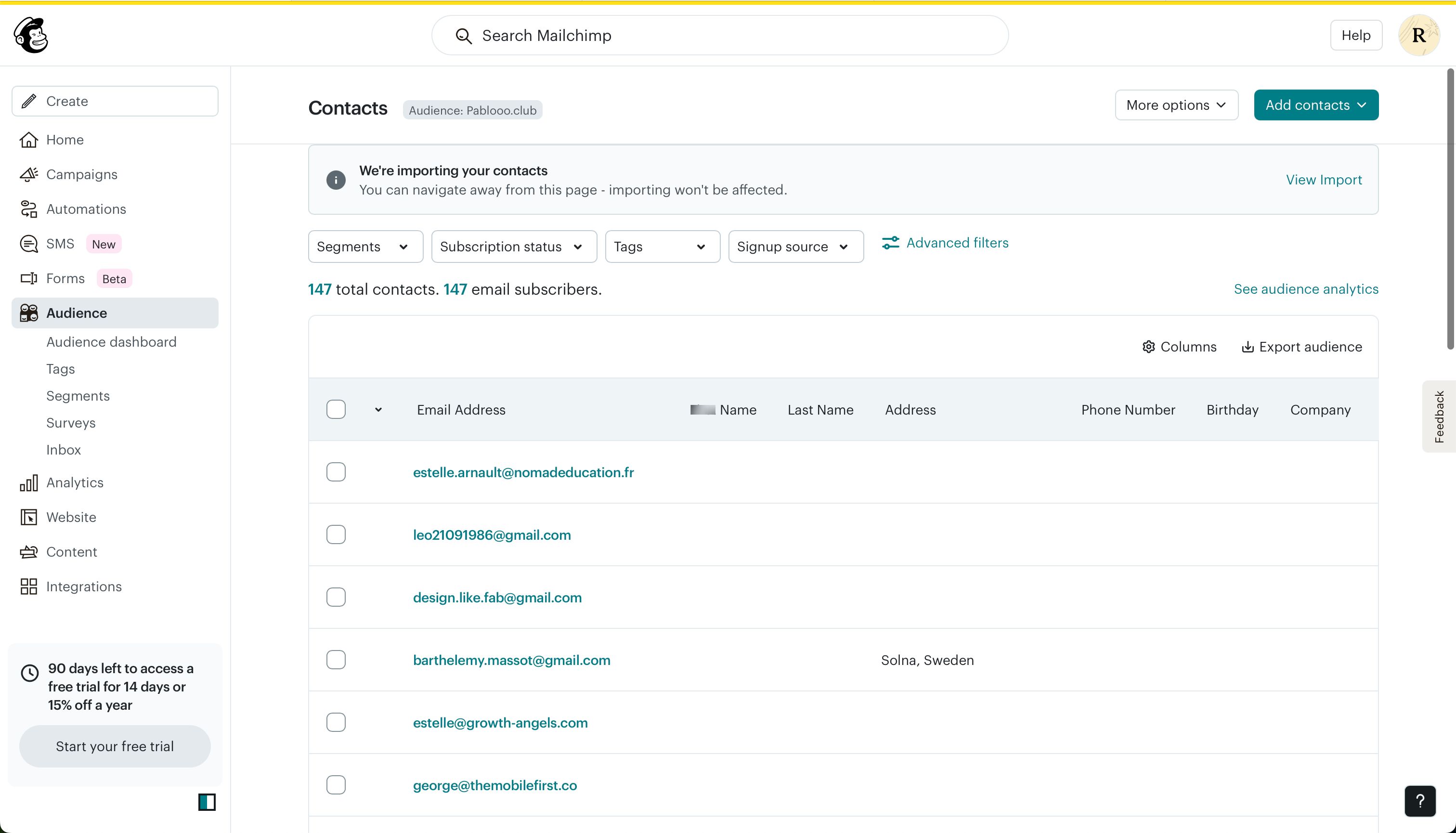 Data Table (Mailchimp)