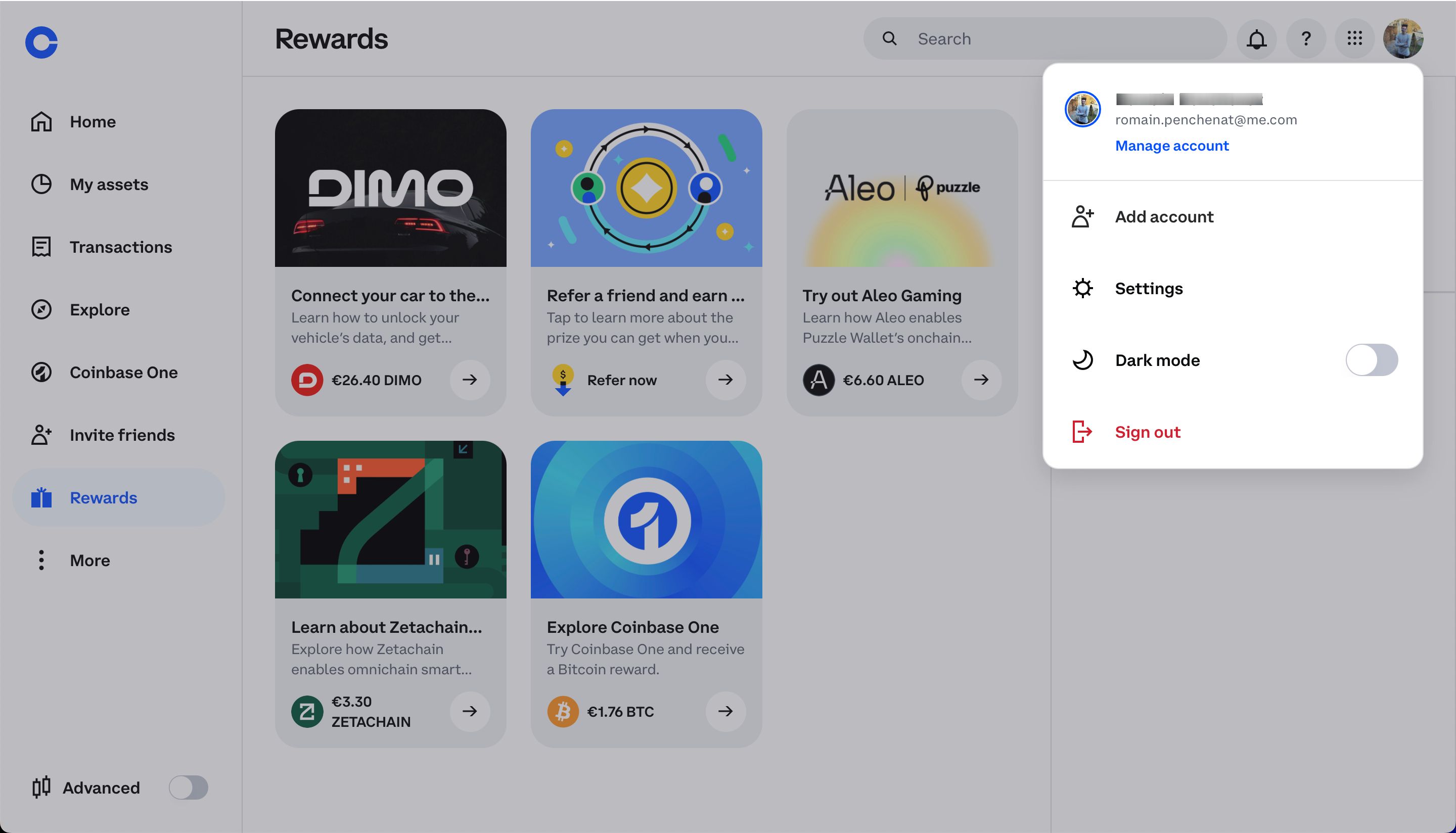 menu (Coinbase)