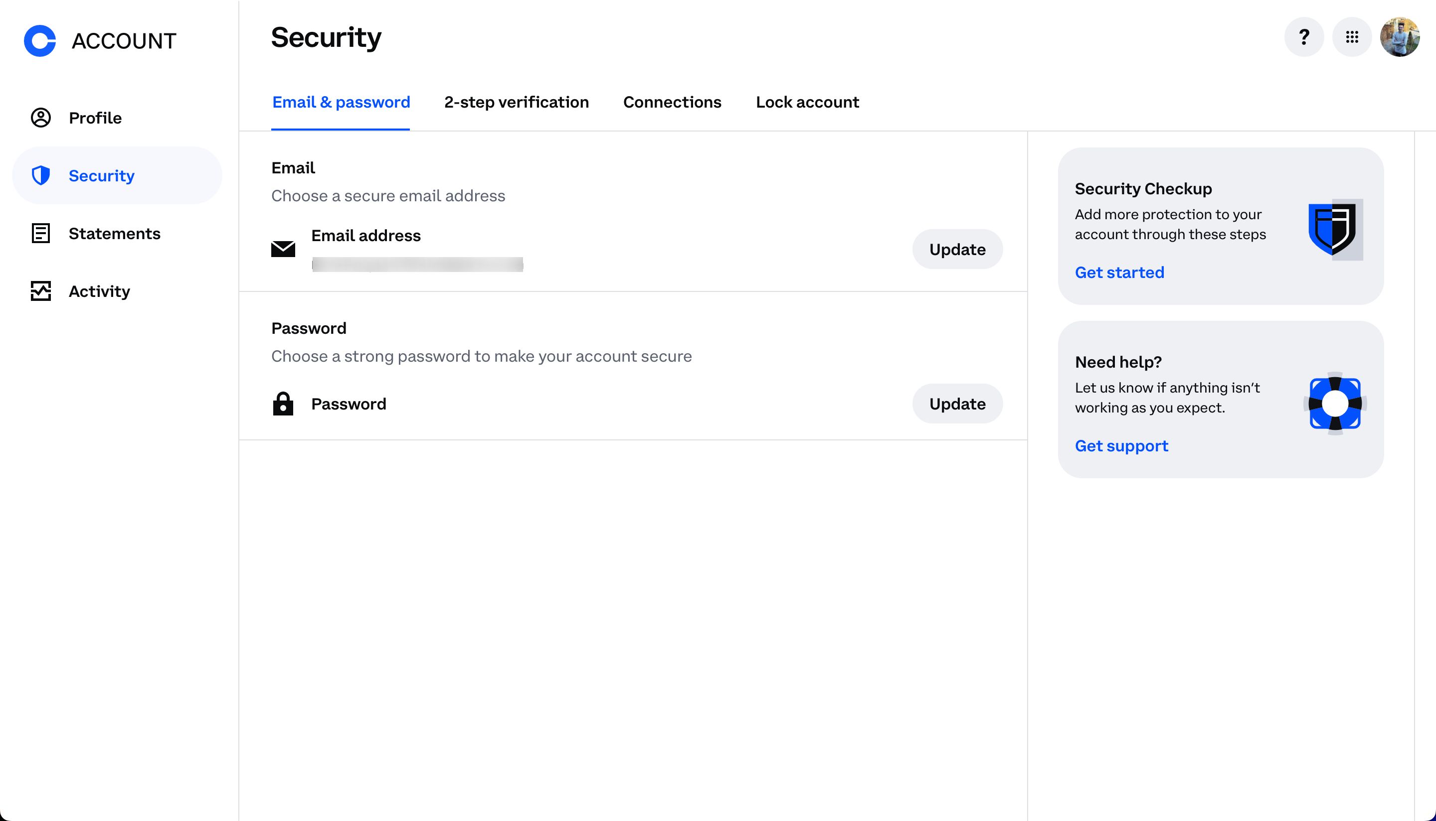 settings (Coinbase)